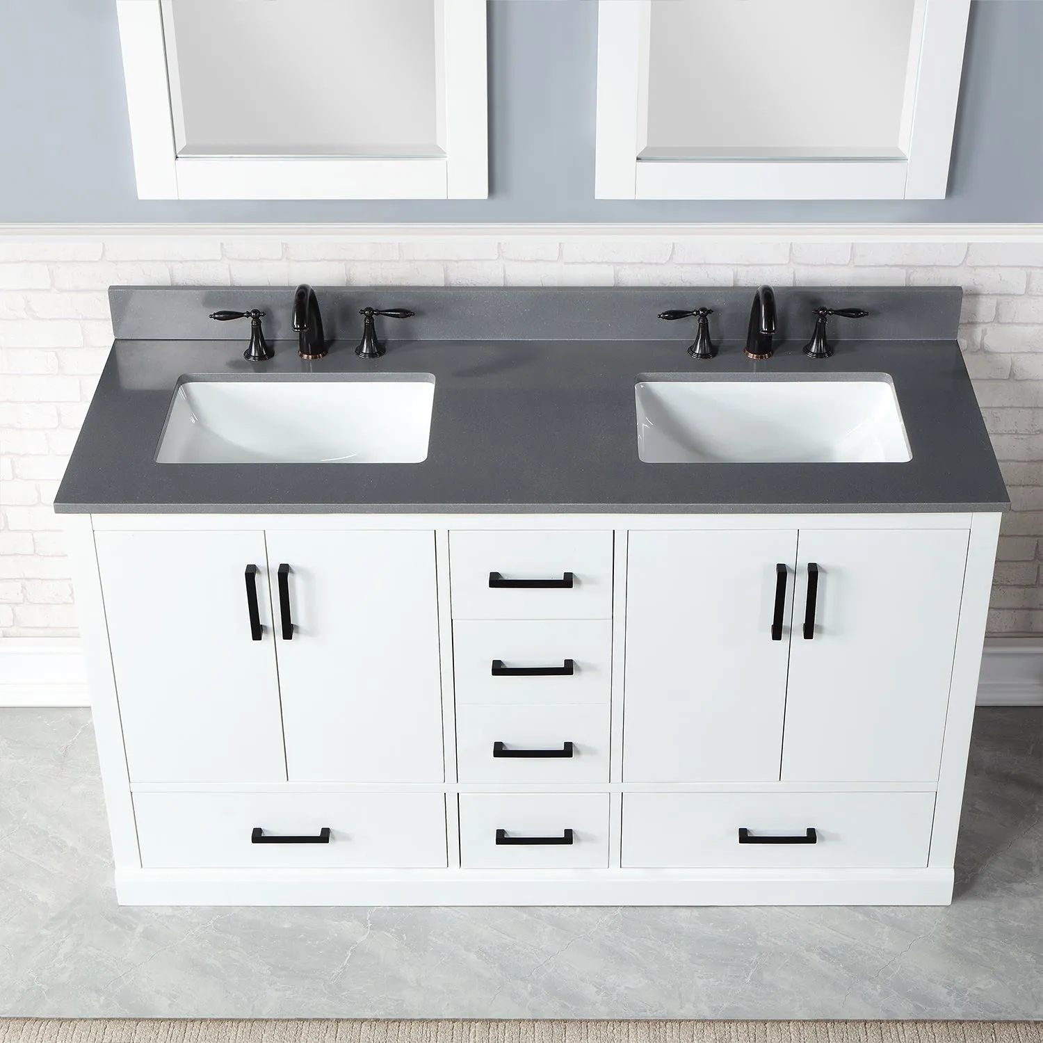 Altair Designs Monna 60" Double Bathroom Vanity Set with Aosta White Composite Stone Countertop - 544060-WH-CG-NM