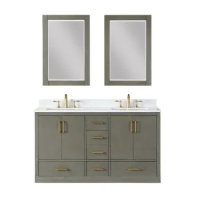 Altair Designs Monna 60" Double Bathroom Vanity Set with Aosta White Composite Stone Countertop - 544060-WH-CG-NM