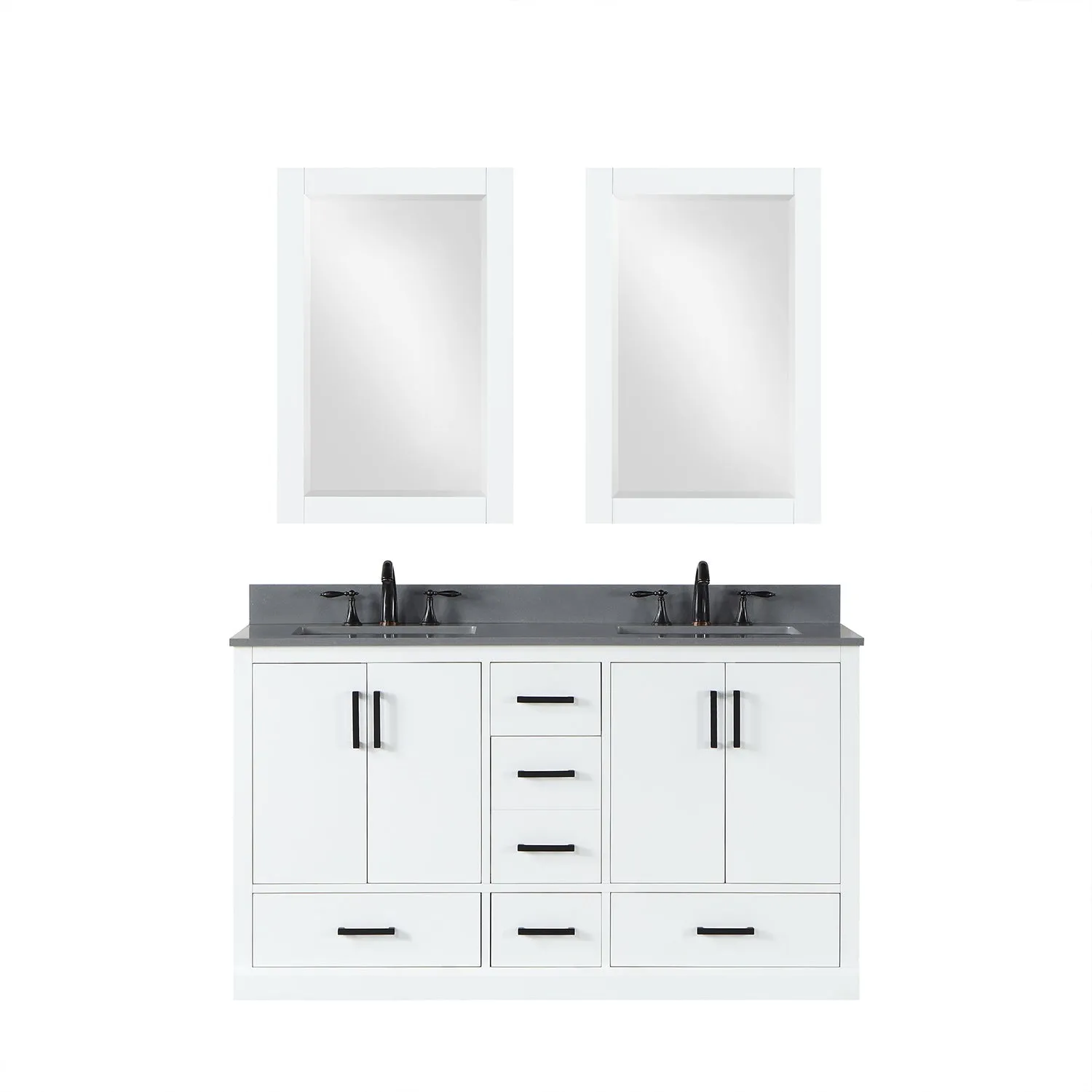 Altair Designs Monna 60" Double Bathroom Vanity Set with Aosta White Composite Stone Countertop - 544060-WH-CG-NM