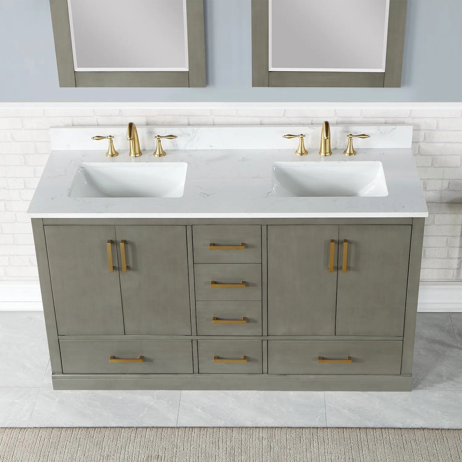 Altair Designs Monna 60" Double Bathroom Vanity Set with Aosta White Composite Stone Countertop - 544060-WH-CG-NM