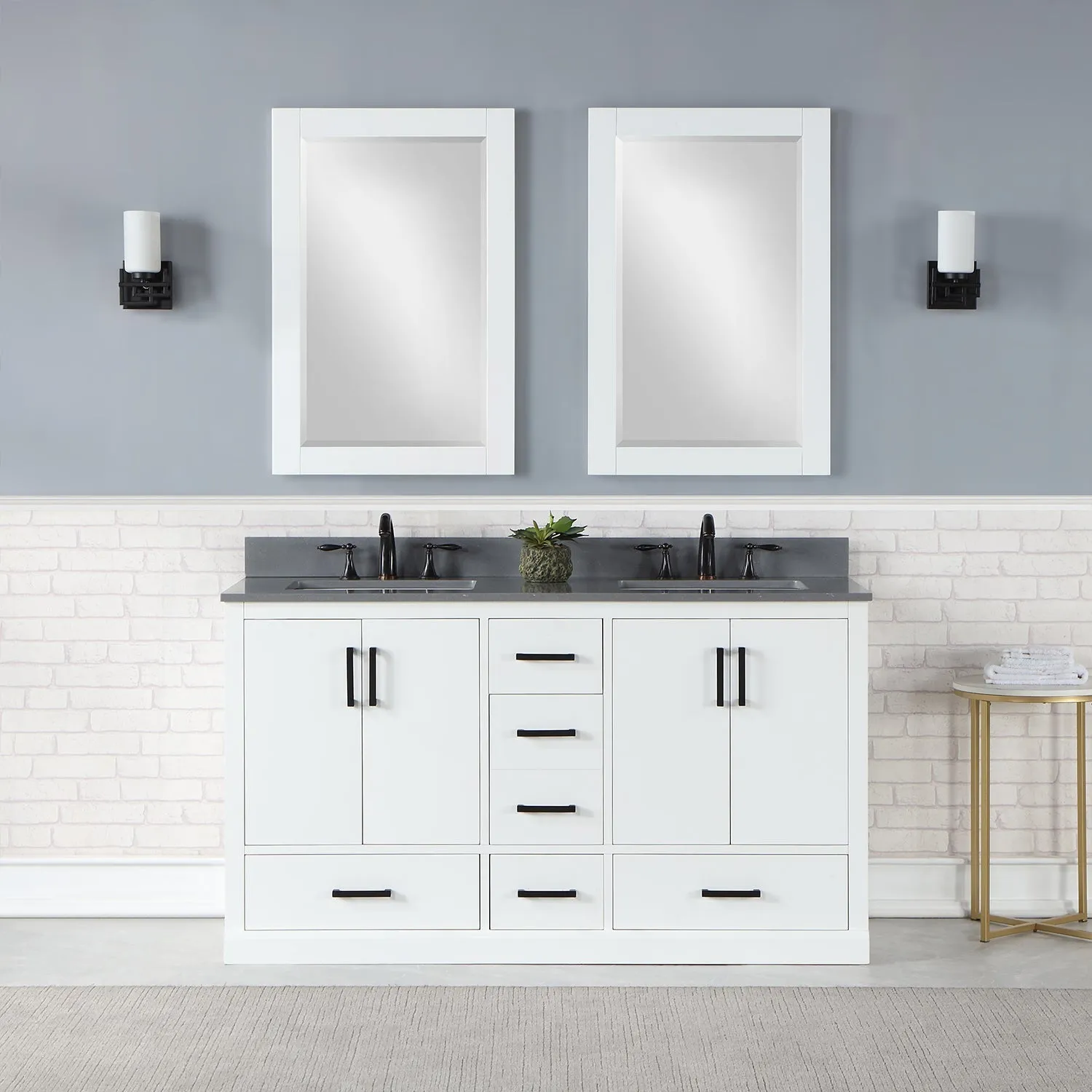 Altair Designs Monna 60" Double Bathroom Vanity Set with Aosta White Composite Stone Countertop - 544060-WH-CG-NM