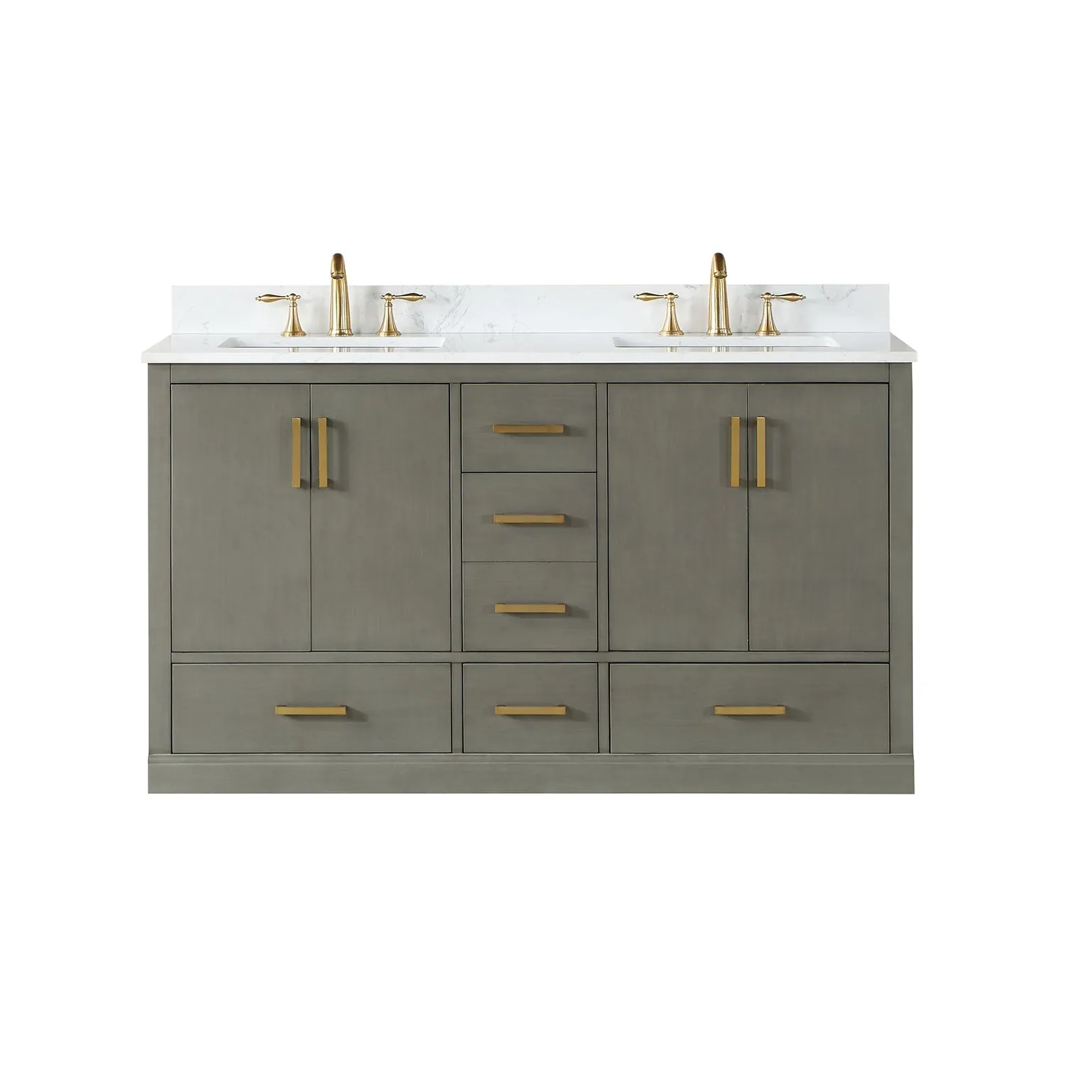 Altair Designs Monna 60" Double Bathroom Vanity Set with Aosta White Composite Stone Countertop - 544060-WH-CG-NM