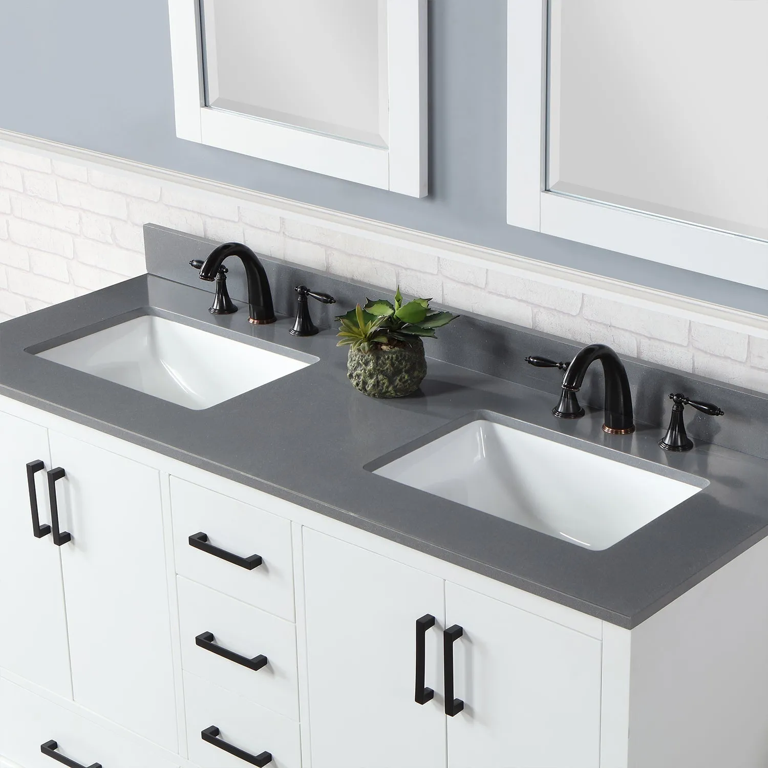 Altair Designs Monna 60" Double Bathroom Vanity Set with Aosta White Composite Stone Countertop - 544060-WH-CG-NM