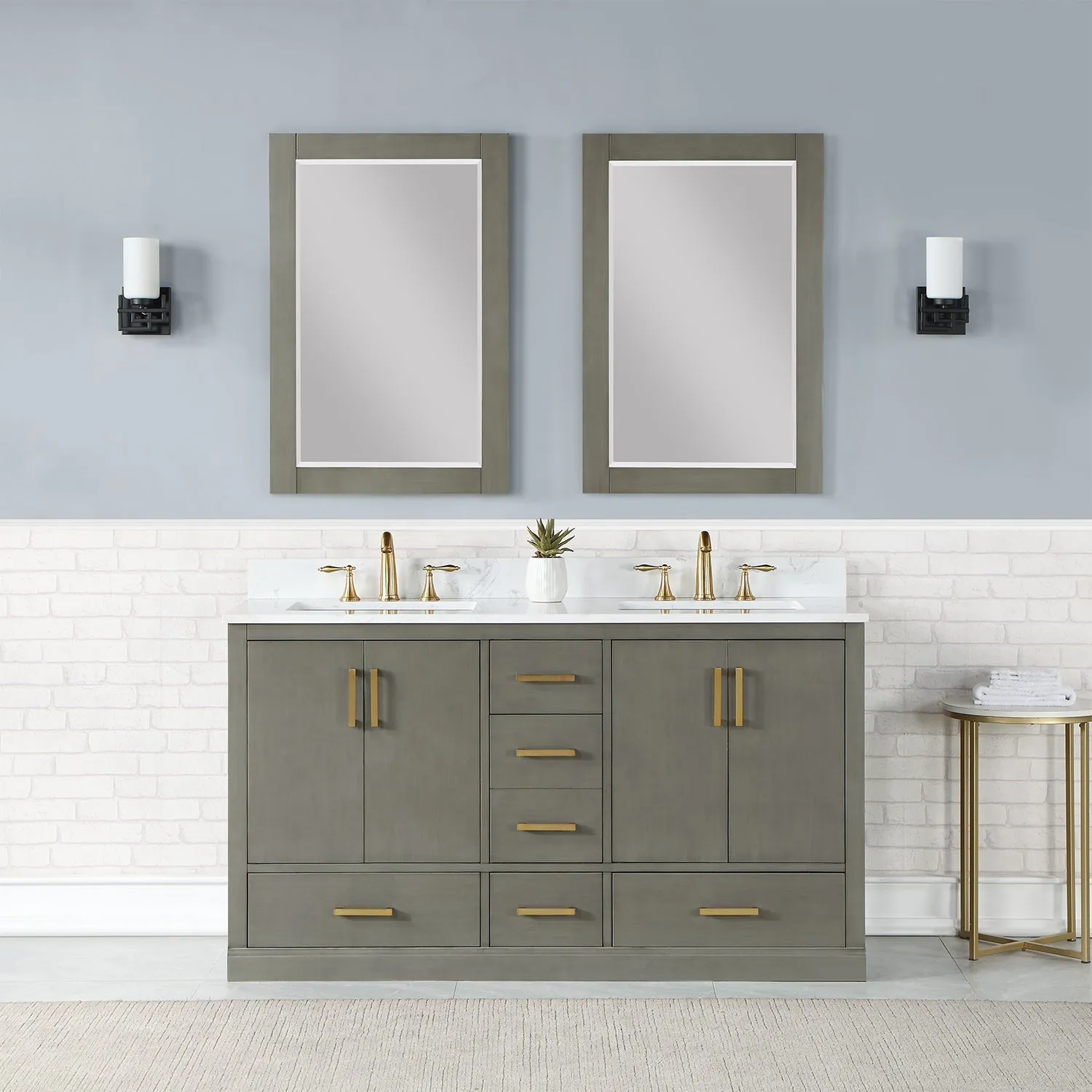 Altair Designs Monna 60" Double Bathroom Vanity Set with Aosta White Composite Stone Countertop - 544060-WH-CG-NM