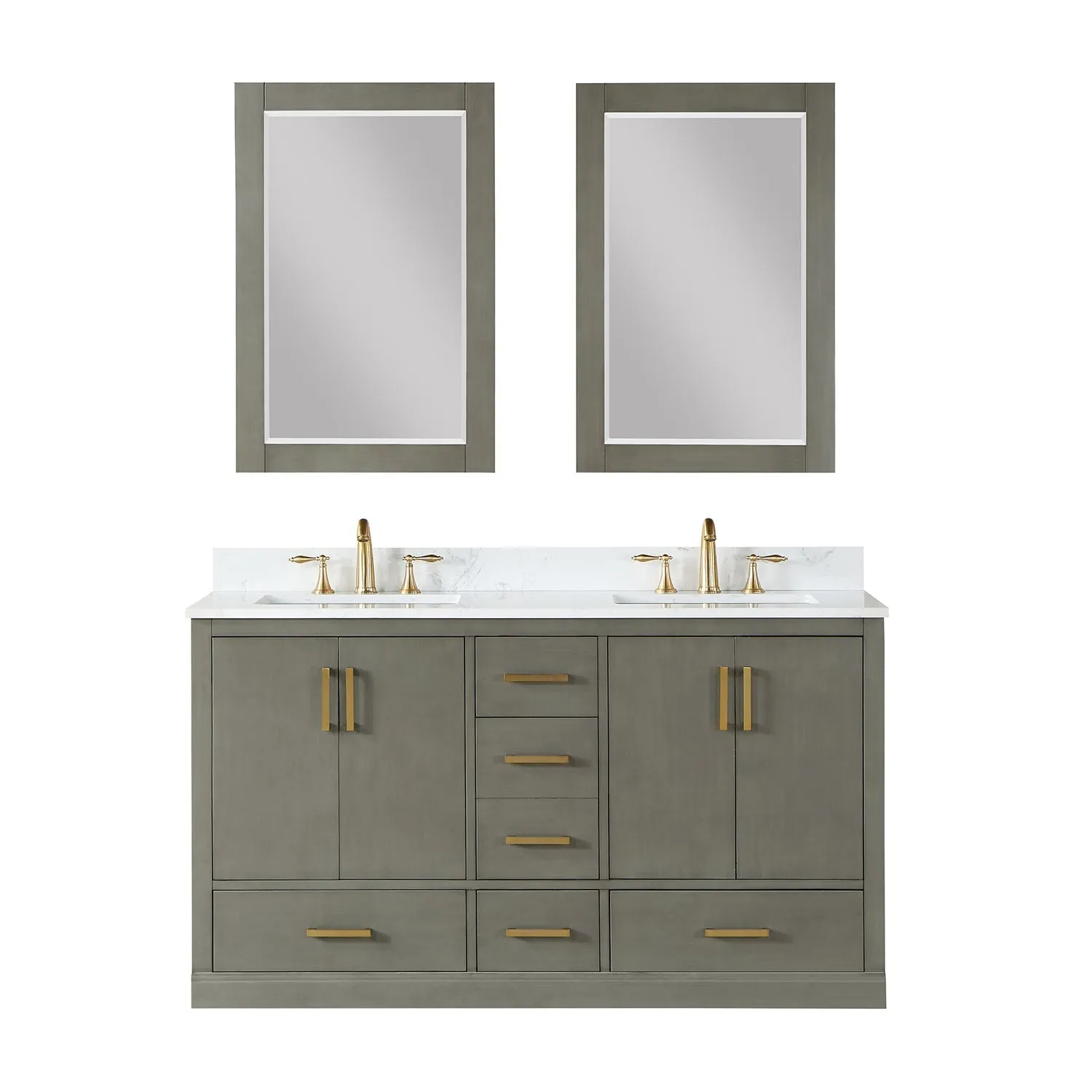 Altair Designs Monna 60" Double Bathroom Vanity Set with Aosta White Composite Stone Countertop - 544060-WH-CG-NM