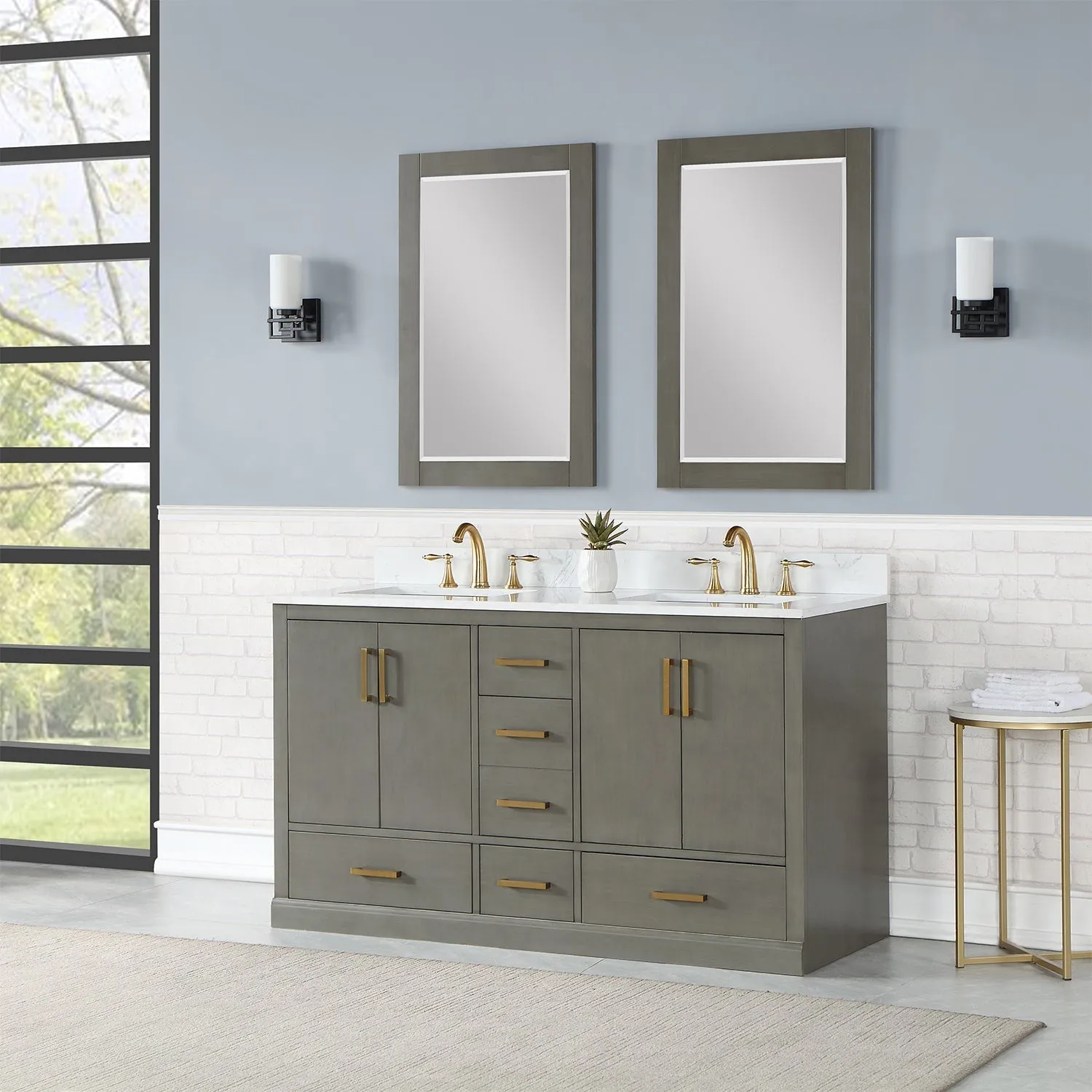 Altair Designs Monna 60" Double Bathroom Vanity Set with Aosta White Composite Stone Countertop - 544060-WH-CG-NM