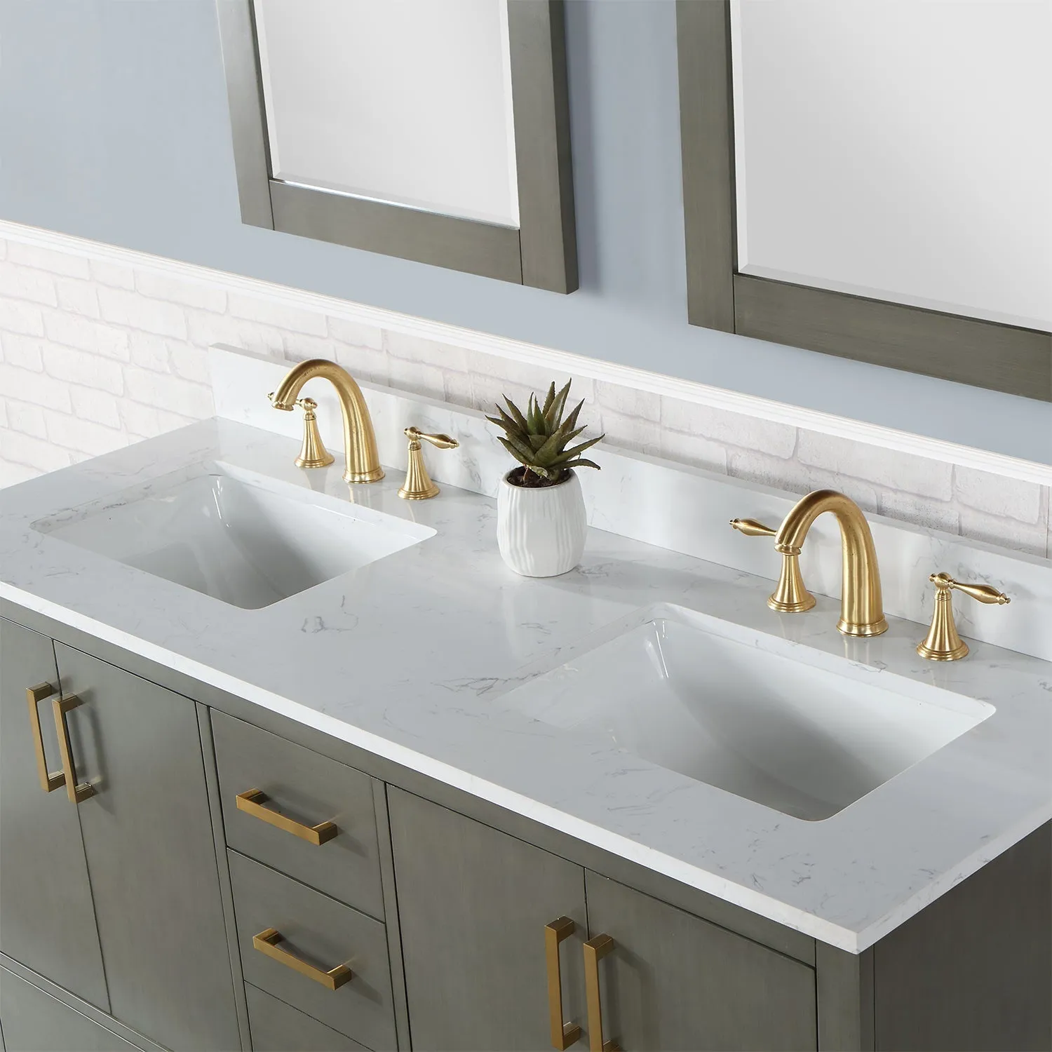 Altair Designs Monna 60" Double Bathroom Vanity Set with Aosta White Composite Stone Countertop - 544060-WH-CG-NM