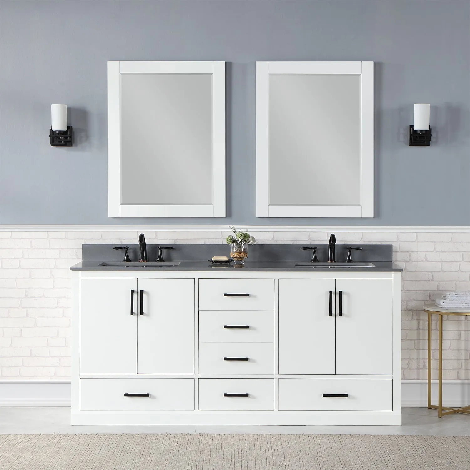 Altair Designs Monna 72" Double Bathroom Vanity Set with Aosta White Composite Stone Countertop - 544072-WH-CG-NM