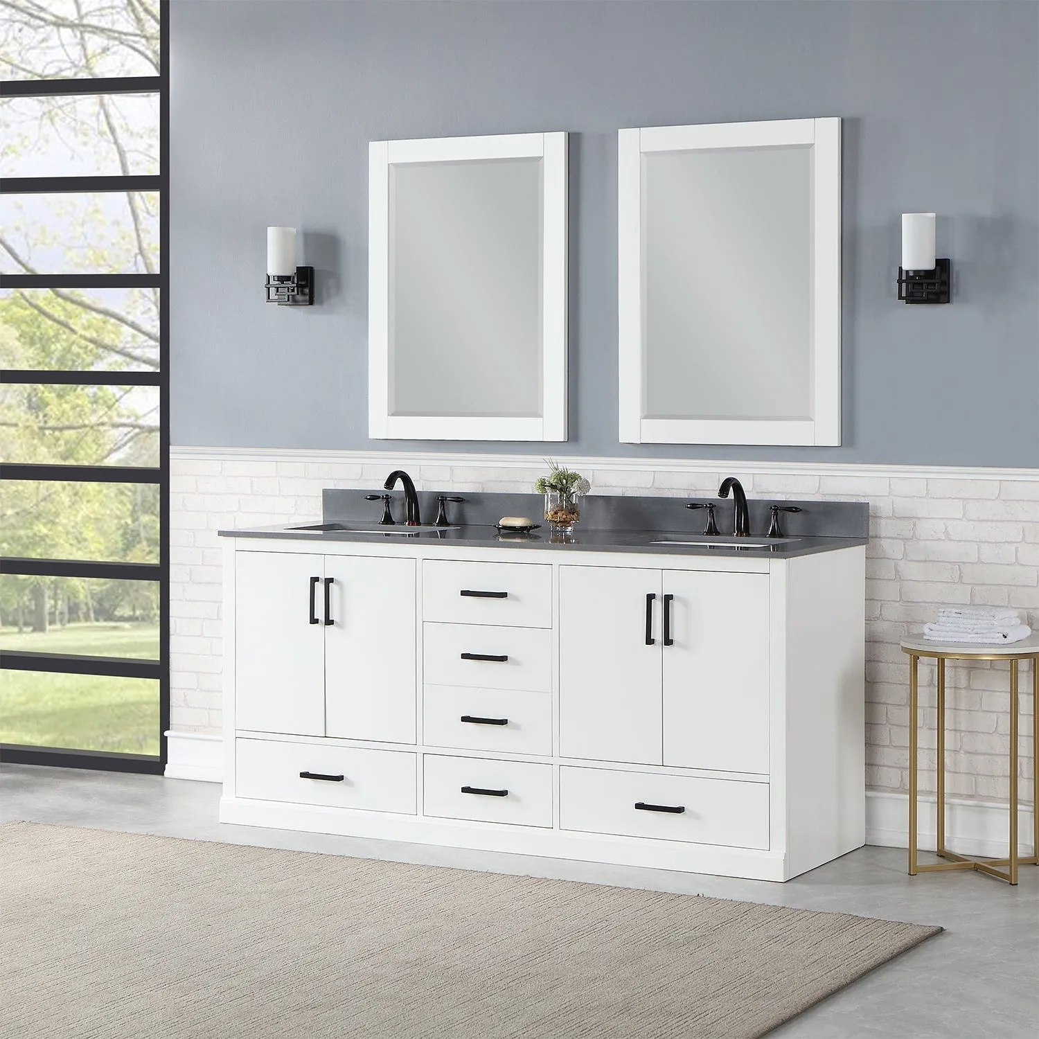 Altair Designs Monna 72" Double Bathroom Vanity Set with Aosta White Composite Stone Countertop - 544072-WH-CG-NM
