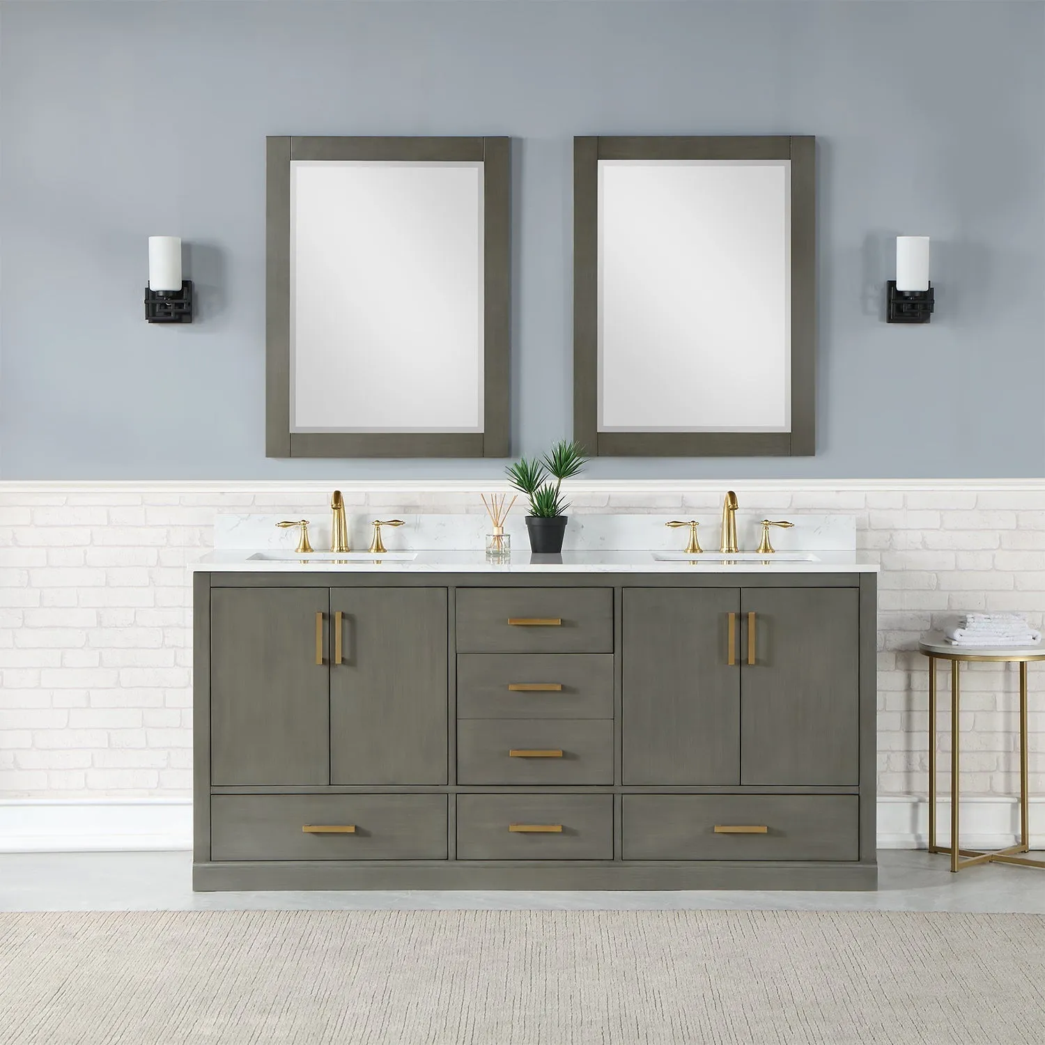 Altair Designs Monna 72" Double Bathroom Vanity Set with Aosta White Composite Stone Countertop - 544072-WH-CG-NM