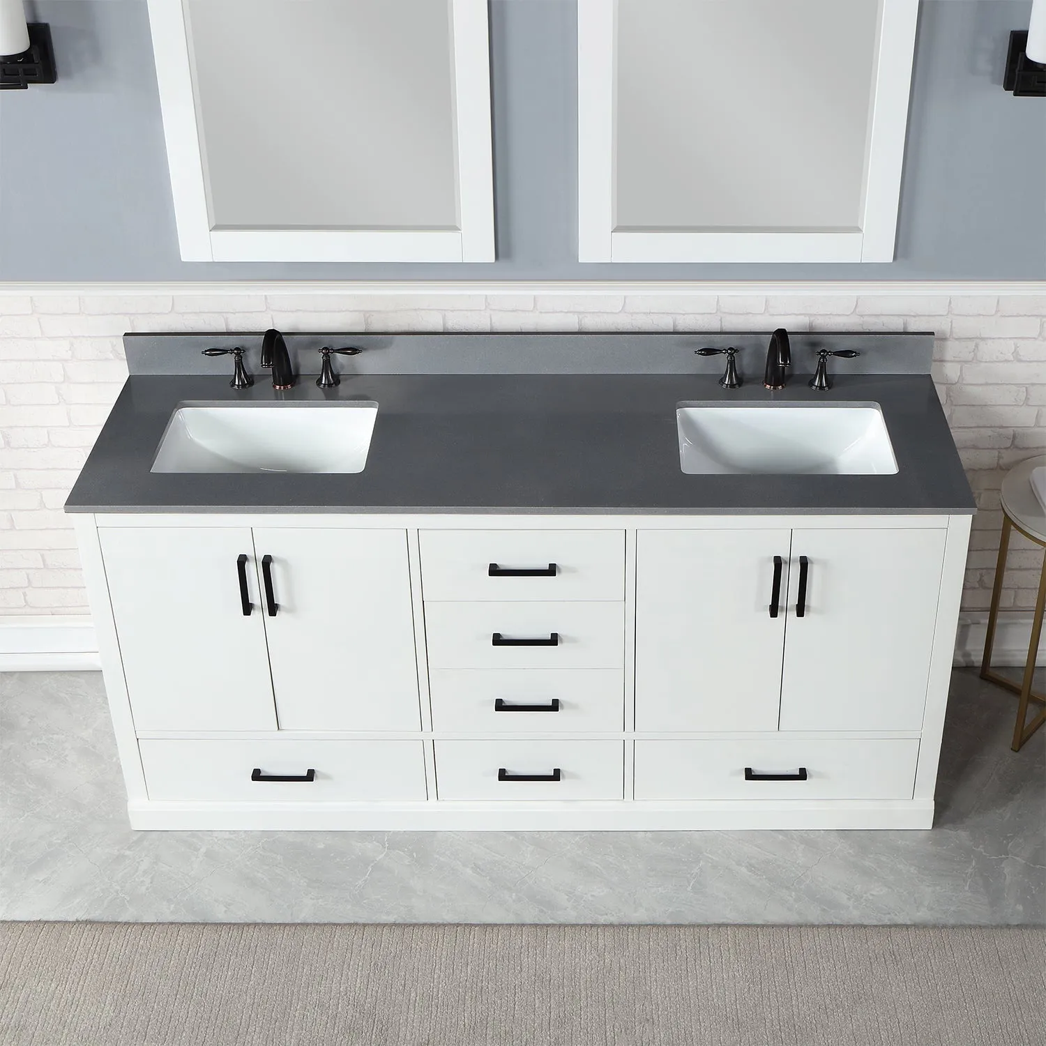 Altair Designs Monna 72" Double Bathroom Vanity Set with Aosta White Composite Stone Countertop - 544072-WH-CG-NM