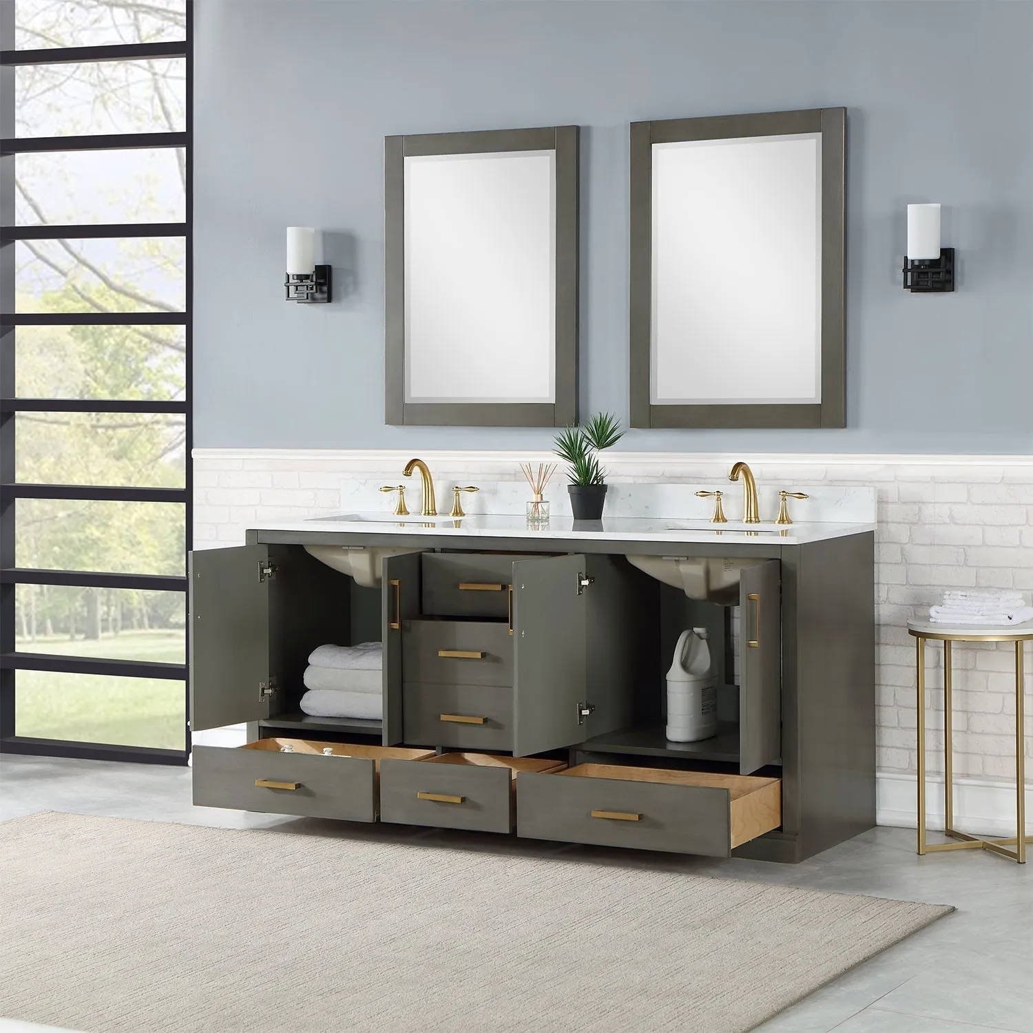 Altair Designs Monna 72" Double Bathroom Vanity Set with Aosta White Composite Stone Countertop - 544072-WH-CG-NM