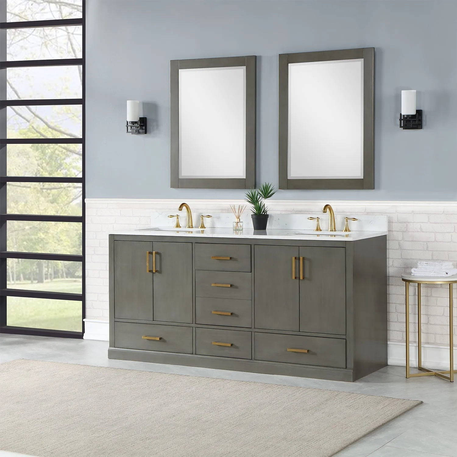 Altair Designs Monna 72" Double Bathroom Vanity Set with Aosta White Composite Stone Countertop - 544072-WH-CG-NM