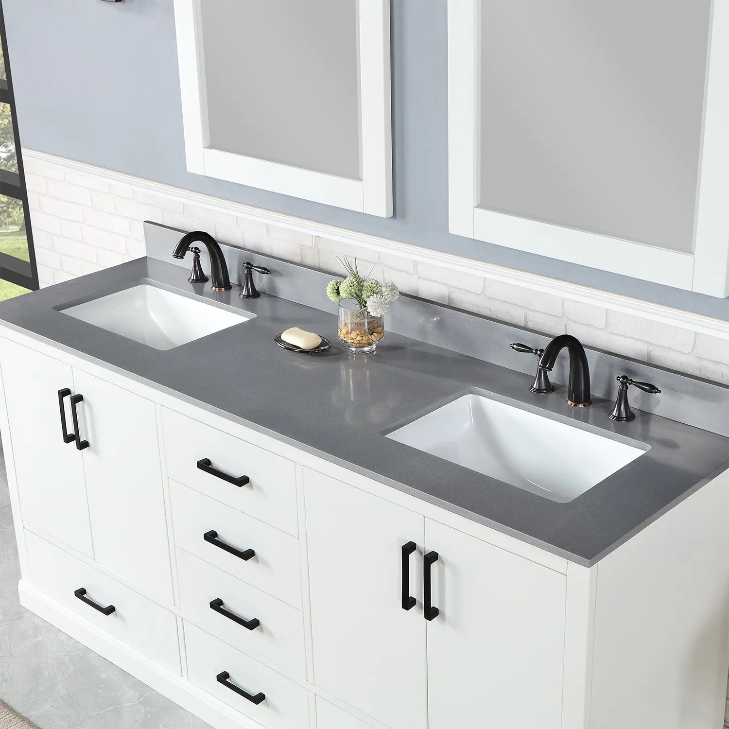 Altair Designs Monna 72" Double Bathroom Vanity Set with Aosta White Composite Stone Countertop - 544072-WH-CG-NM