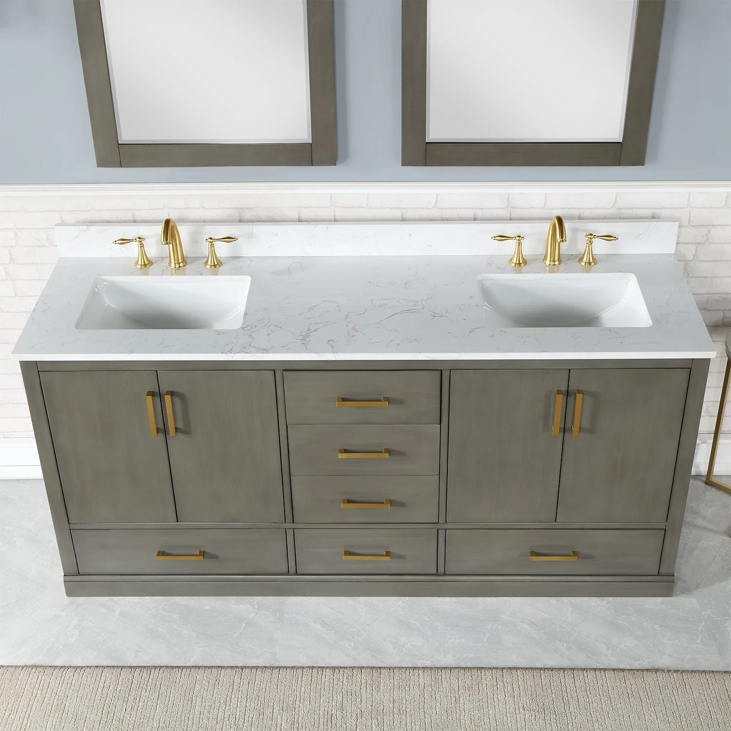 Altair Designs Monna 72" Double Bathroom Vanity Set with Aosta White Composite Stone Countertop - 544072-WH-CG-NM