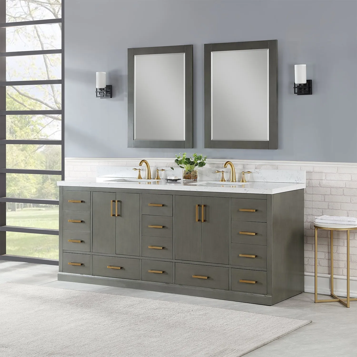 Altair Designs Monna 84" Double Bathroom Vanity Set with Aosta White Composite Stone Countertop - 544084-WH-CG-NM