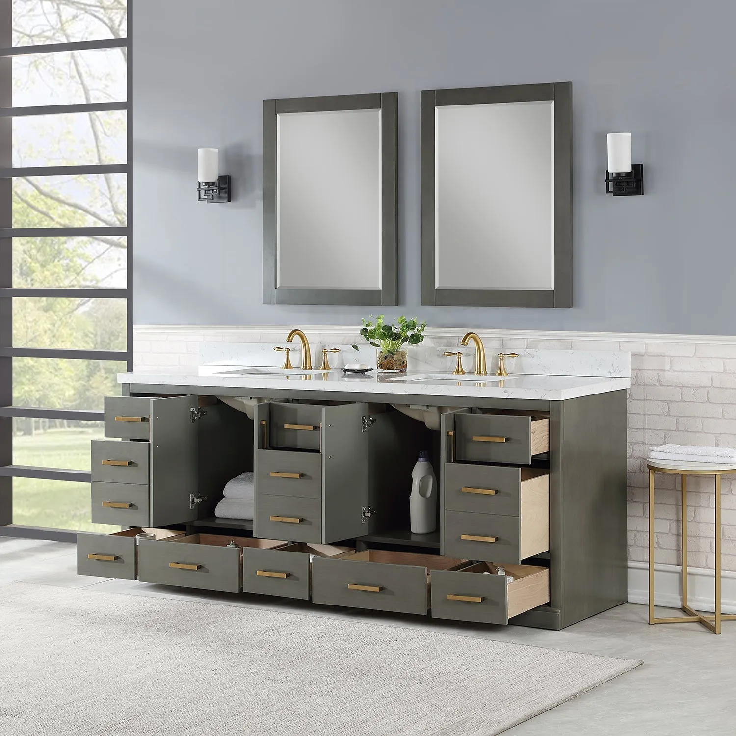 Altair Designs Monna 84" Double Bathroom Vanity Set with Aosta White Composite Stone Countertop - 544084-WH-CG-NM
