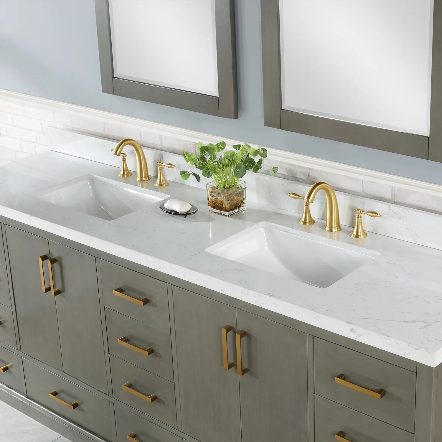 Altair Designs Monna 84" Double Bathroom Vanity Set with Aosta White Composite Stone Countertop - 544084-WH-CG-NM