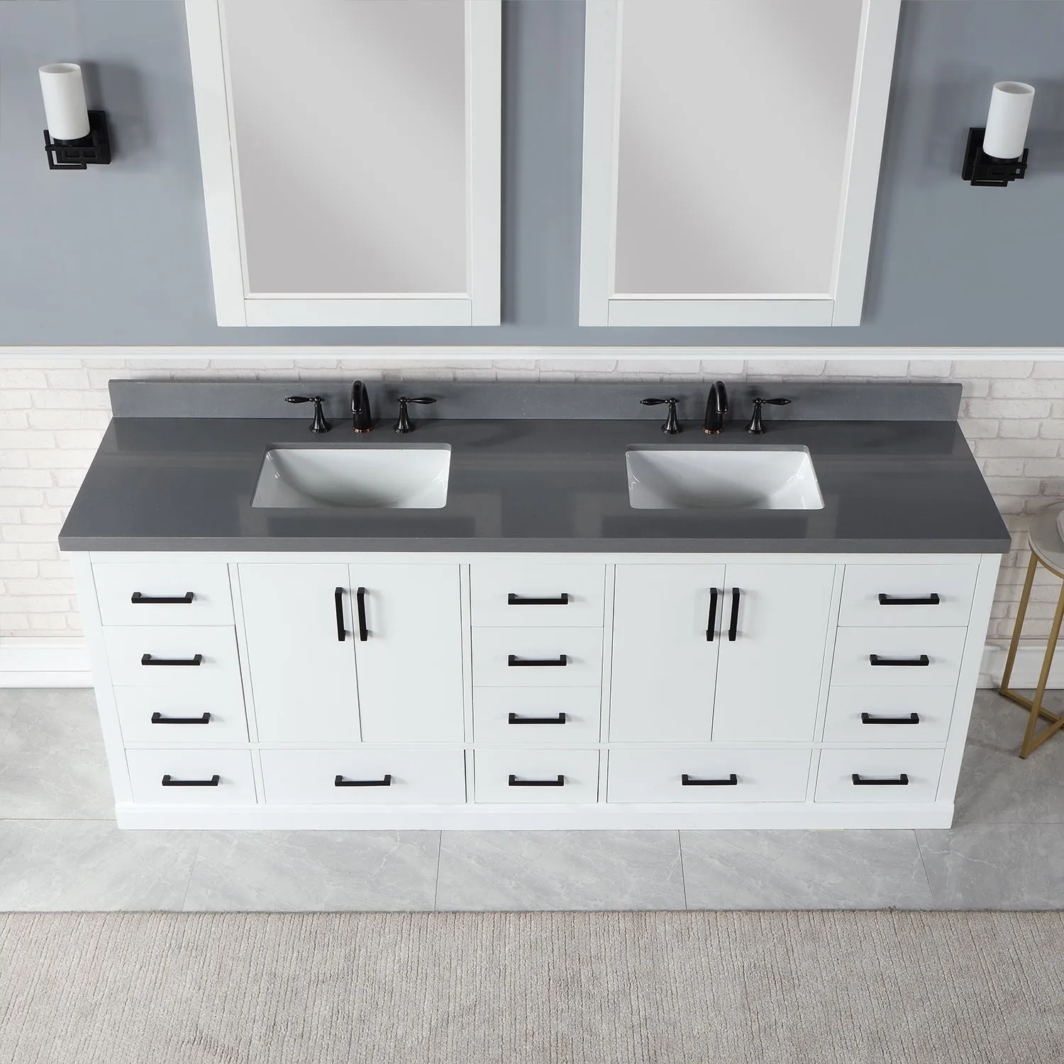 Altair Designs Monna 84" Double Bathroom Vanity Set with Aosta White Composite Stone Countertop - 544084-WH-CG-NM