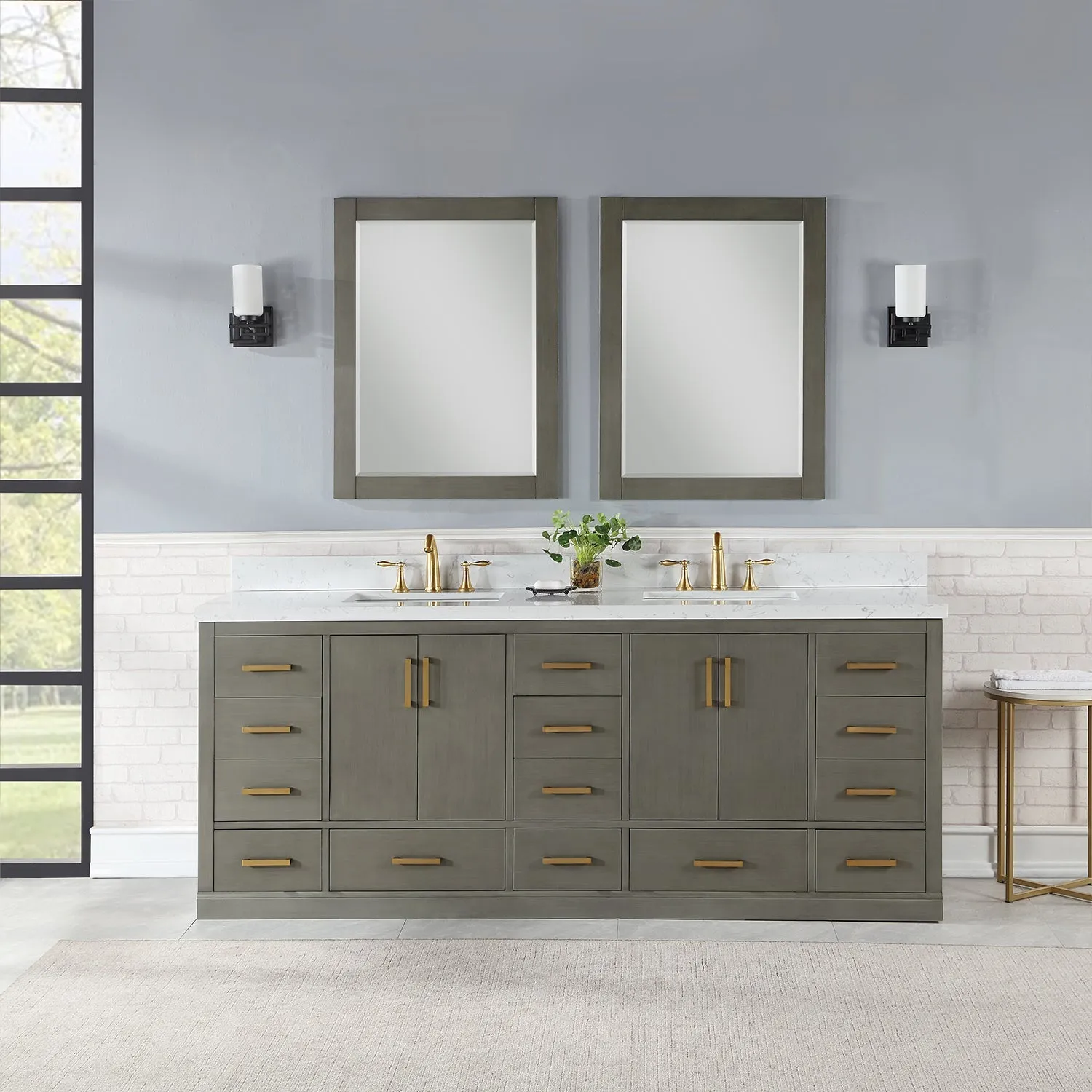Altair Designs Monna 84" Double Bathroom Vanity Set with Aosta White Composite Stone Countertop - 544084-WH-CG-NM