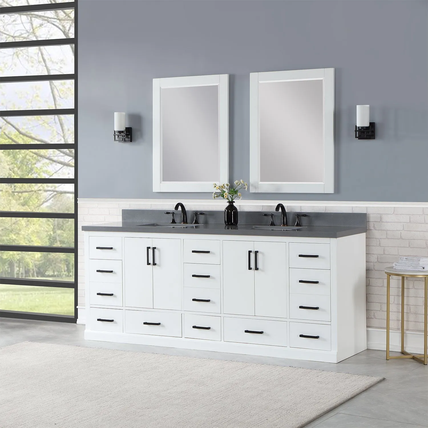 Altair Designs Monna 84" Double Bathroom Vanity Set with Aosta White Composite Stone Countertop - 544084-WH-CG-NM