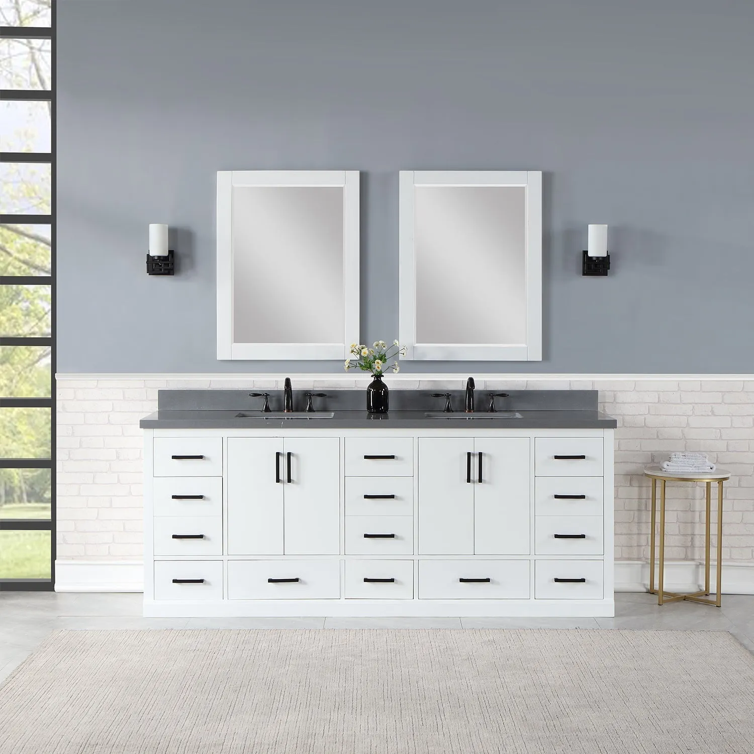 Altair Designs Monna 84" Double Bathroom Vanity Set with Aosta White Composite Stone Countertop - 544084-WH-CG-NM