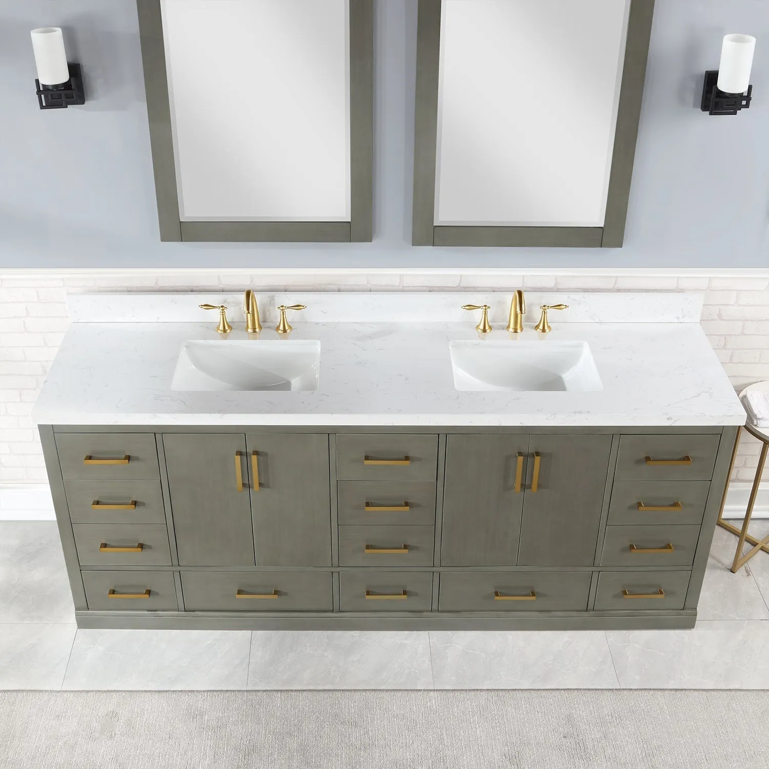 Altair Designs Monna 84" Double Bathroom Vanity Set with Aosta White Composite Stone Countertop - 544084-WH-CG-NM