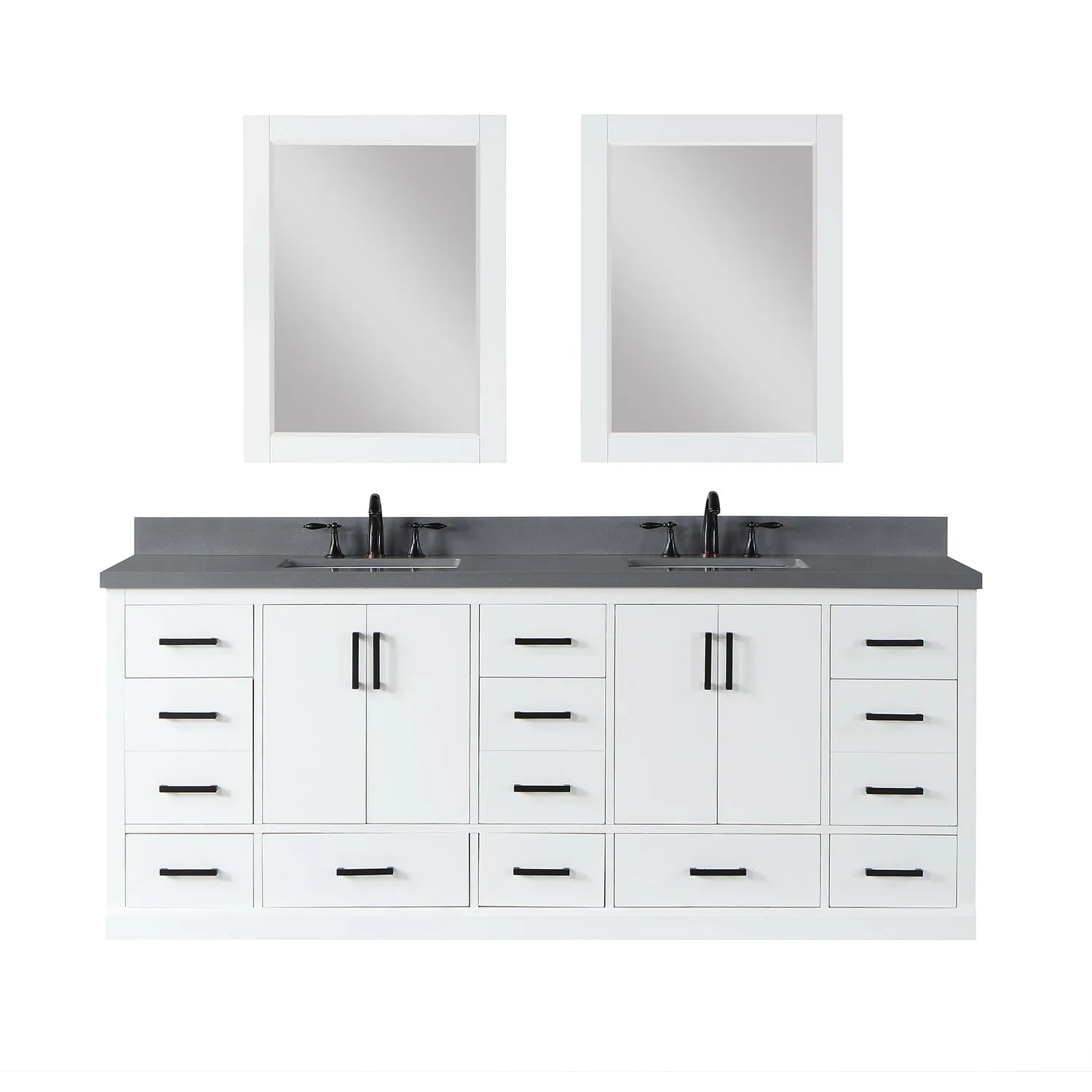 Altair Designs Monna 84" Double Bathroom Vanity Set with Aosta White Composite Stone Countertop - 544084-WH-CG-NM