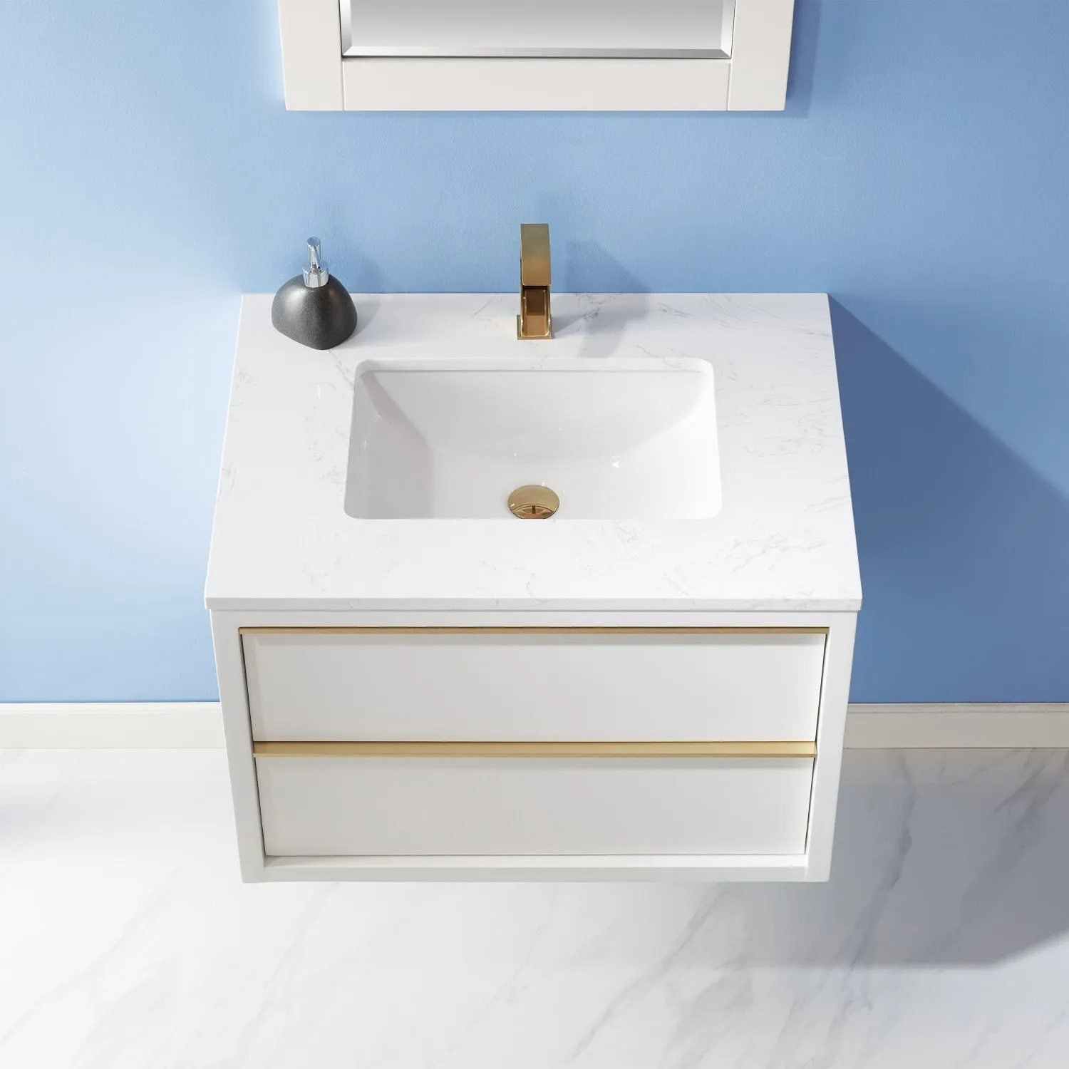 Altair Designs Morgan 30" Single Bathroom Vanity Set in White and Composite Aosta White Stone Countertop - 534030-WH-AW-NM
