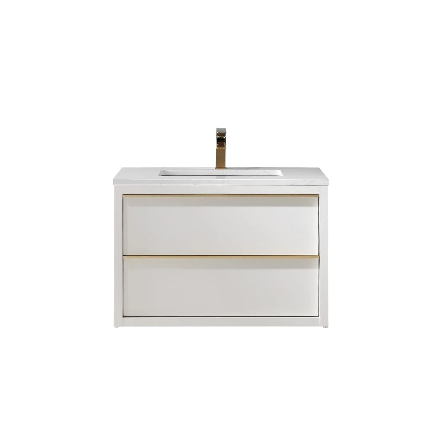 Altair Designs Morgan 30" Single Bathroom Vanity Set in White and Composite Aosta White Stone Countertop - 534030-WH-AW-NM