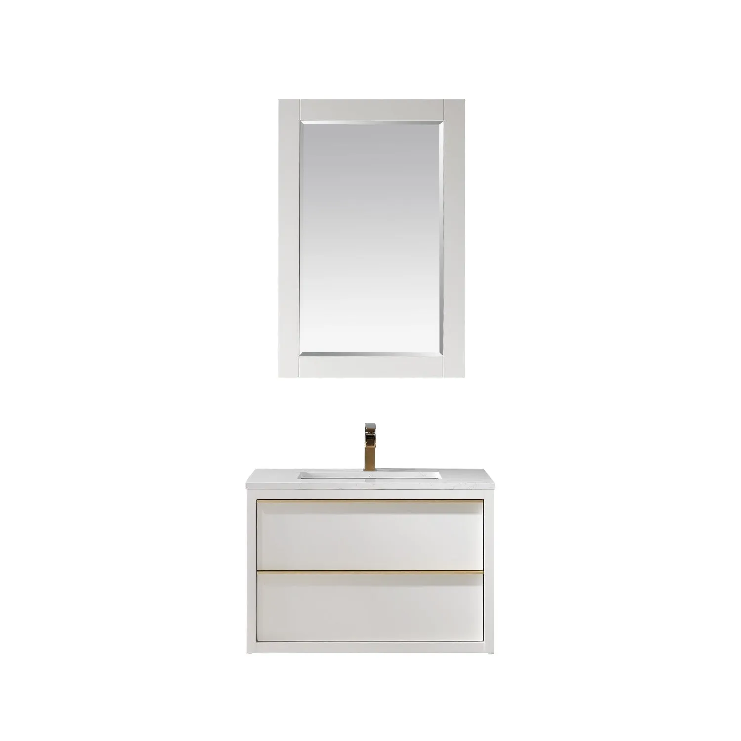 Altair Designs Morgan 30" Single Bathroom Vanity Set in White and Composite Aosta White Stone Countertop - 534030-WH-AW-NM