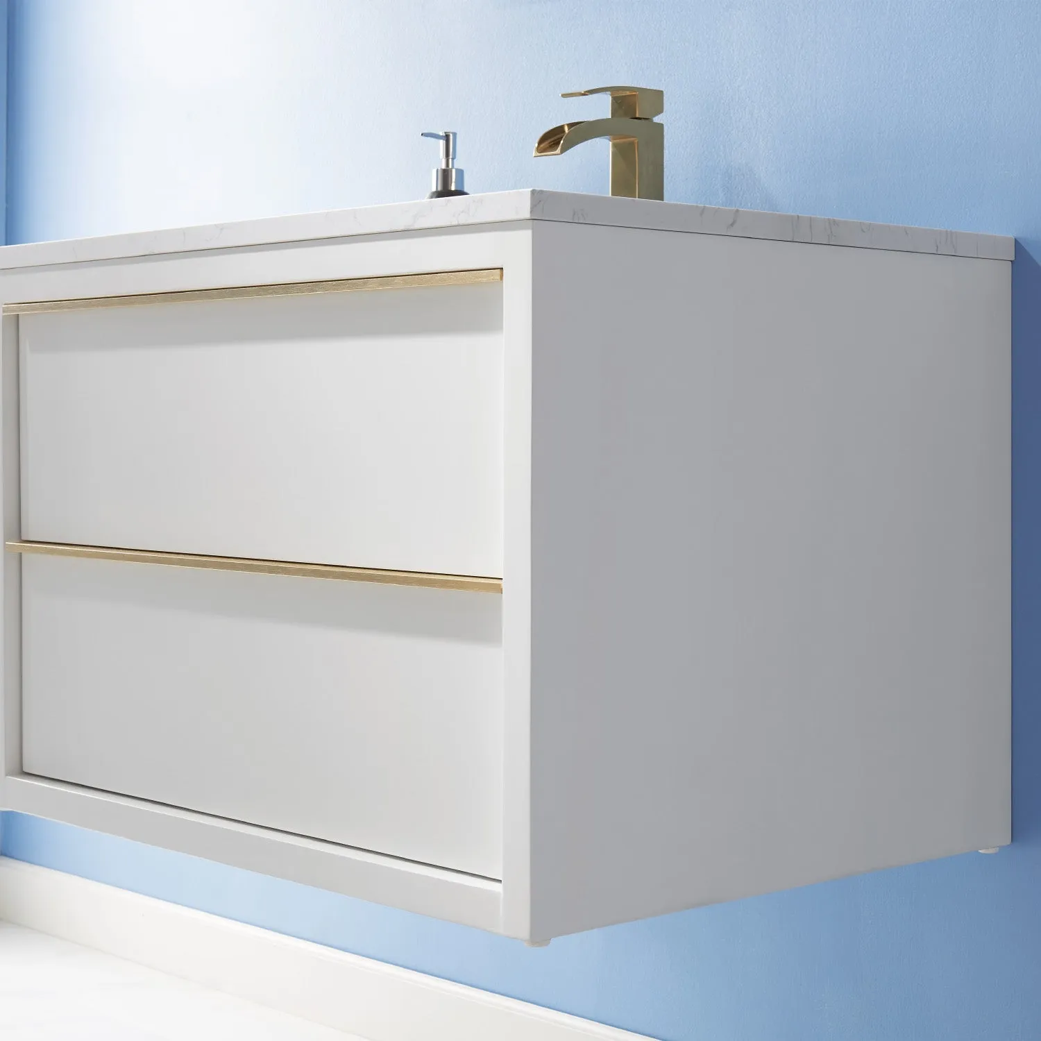 Altair Designs Morgan 30" Single Bathroom Vanity Set in White and Composite Aosta White Stone Countertop - 534030-WH-AW-NM