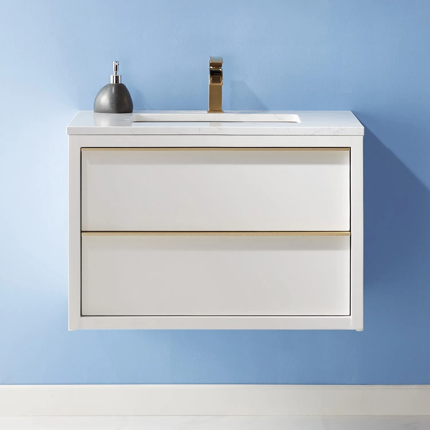 Altair Designs Morgan 30" Single Bathroom Vanity Set in White and Composite Aosta White Stone Countertop - 534030-WH-AW-NM