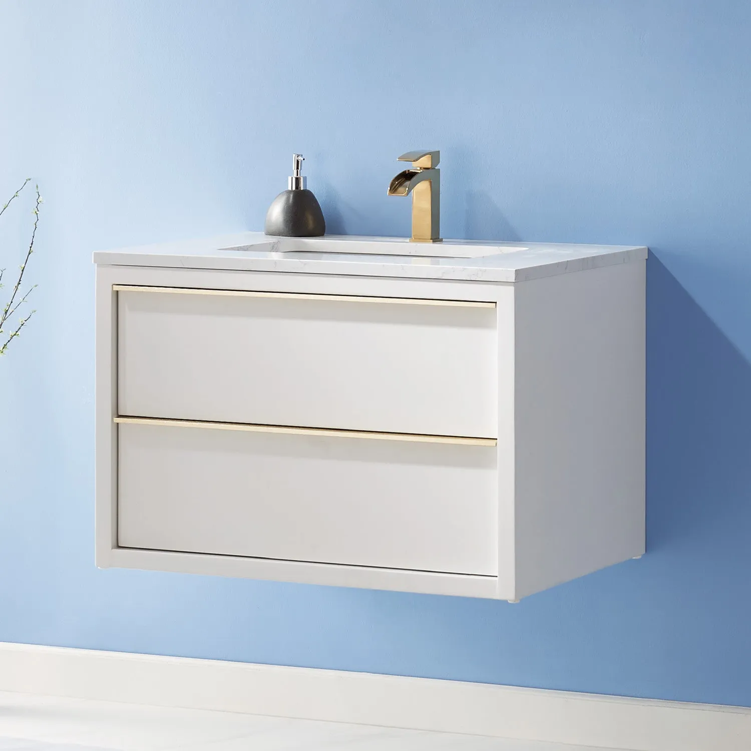 Altair Designs Morgan 30" Single Bathroom Vanity Set in White and Composite Aosta White Stone Countertop - 534030-WH-AW-NM