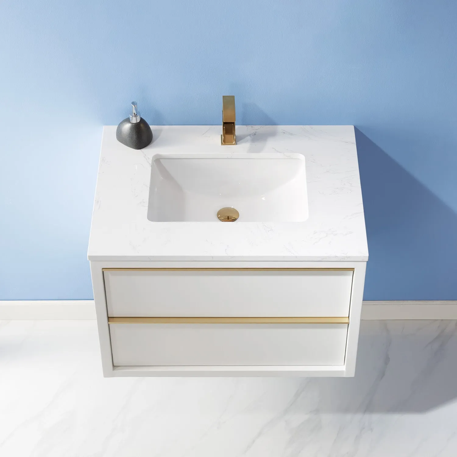 Altair Designs Morgan 30" Single Bathroom Vanity Set in White and Composite Aosta White Stone Countertop - 534030-WH-AW-NM