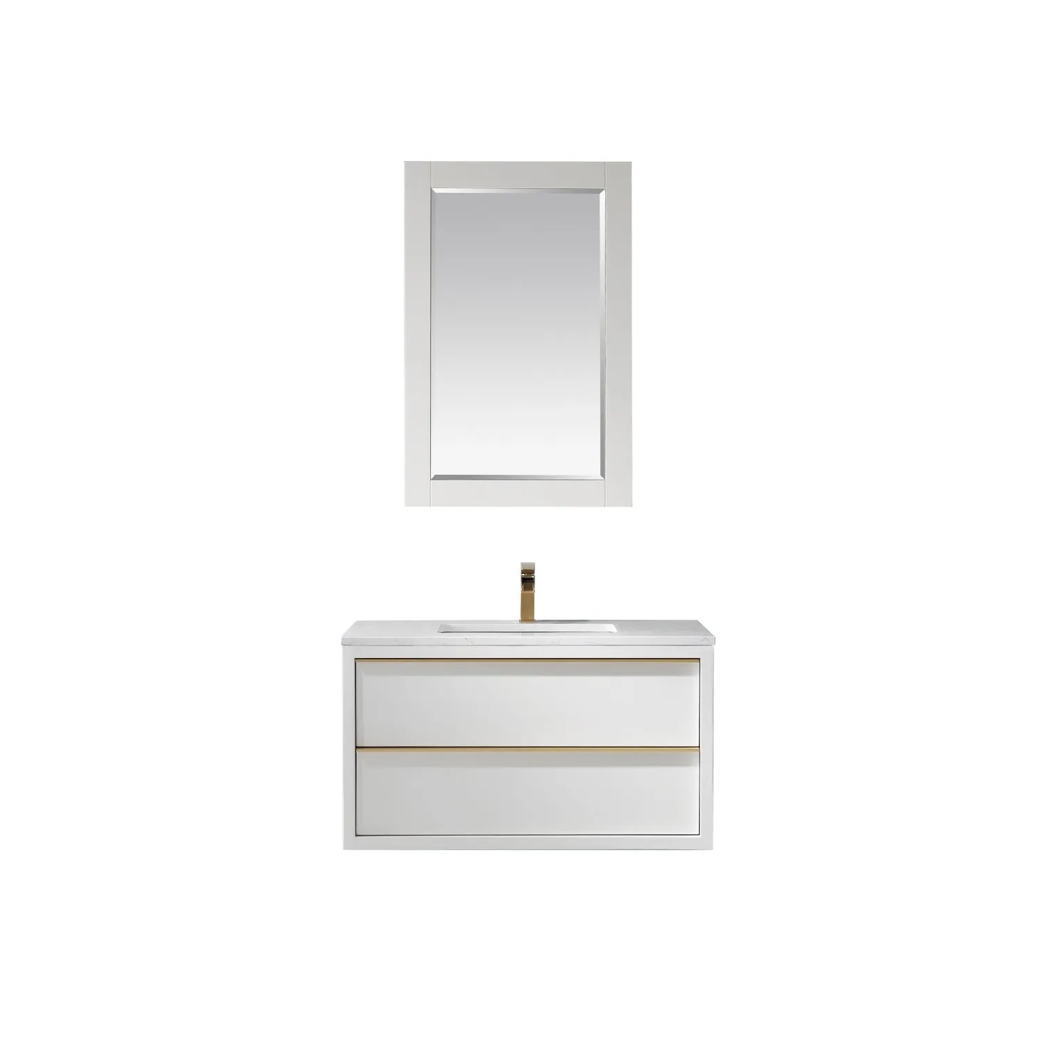 Altair Designs Morgan 36" Single Bathroom Vanity Set in White and Composite Aosta White Stone Countertop - 534036-WH-AW-NM