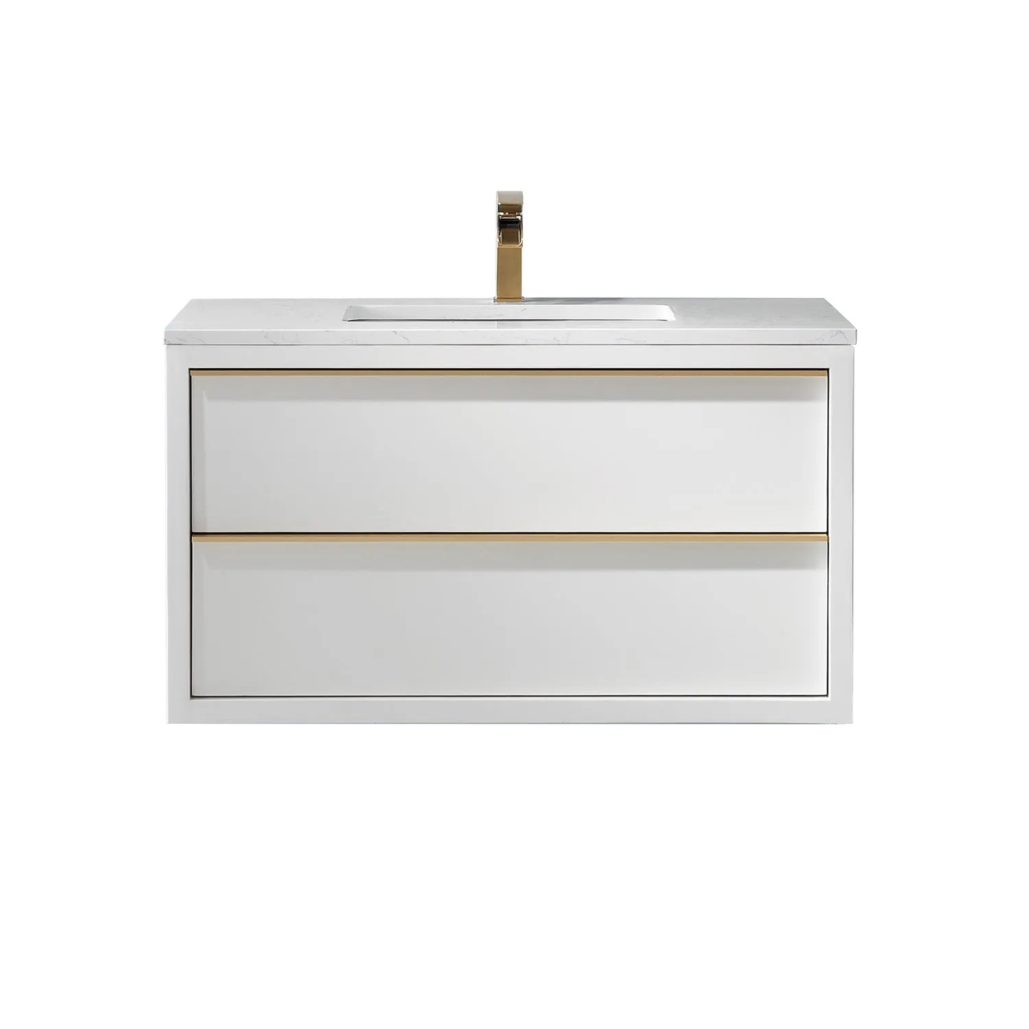 Altair Designs Morgan 36" Single Bathroom Vanity Set in White and Composite Aosta White Stone Countertop - 534036-WH-AW-NM