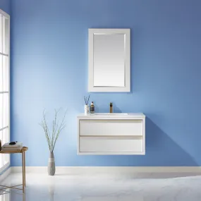 Altair Designs Morgan 36" Single Bathroom Vanity Set in White and Composite Aosta White Stone Countertop - 534036-WH-AW-NM
