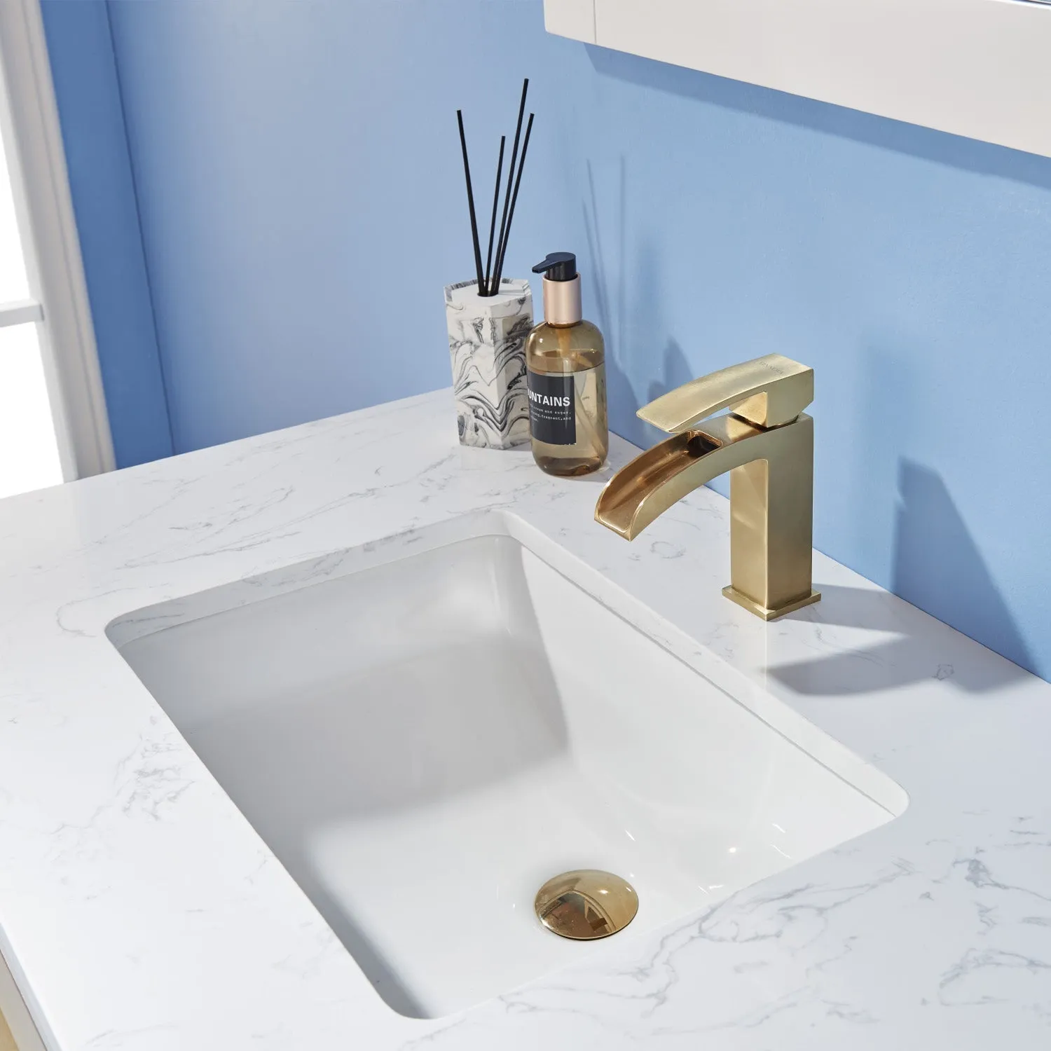 Altair Designs Morgan 36" Single Bathroom Vanity Set in White and Composite Aosta White Stone Countertop - 534036-WH-AW-NM