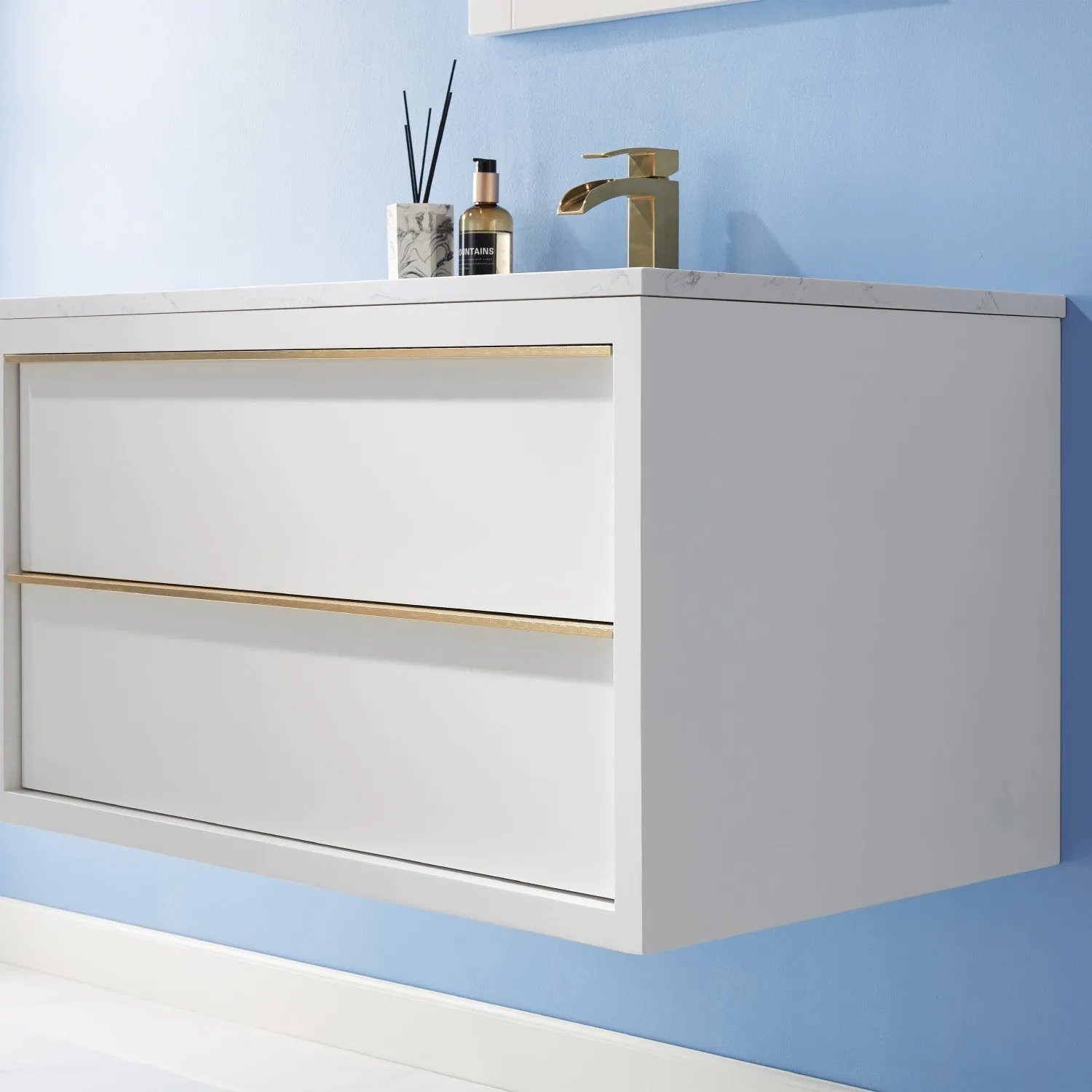 Altair Designs Morgan 36" Single Bathroom Vanity Set in White and Composite Aosta White Stone Countertop - 534036-WH-AW-NM