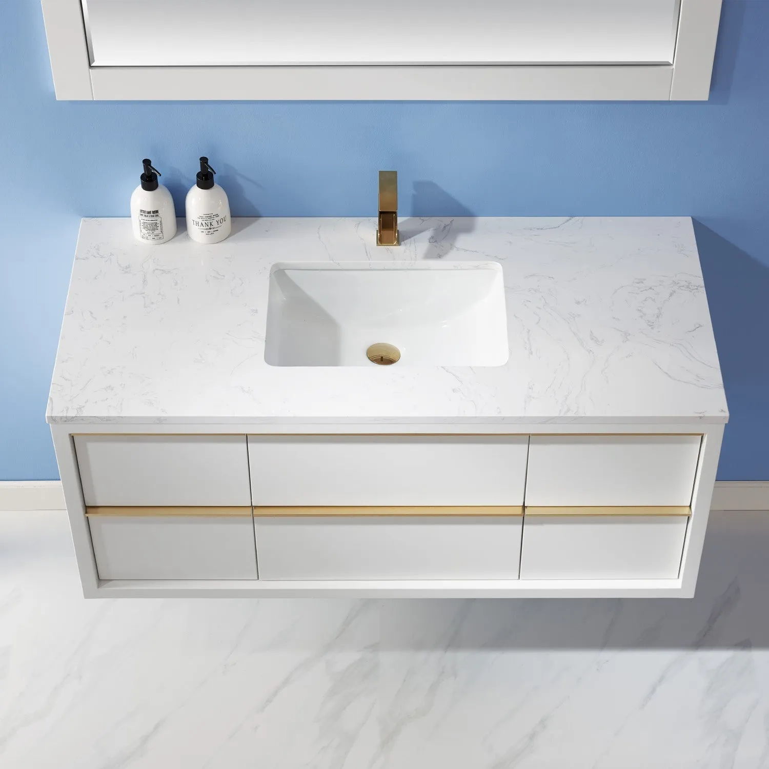 Altair Designs Morgan 48" Single Bathroom Vanity Set in White and Composite Aosta White Stone Countertop - 534048-WH-AW-NM