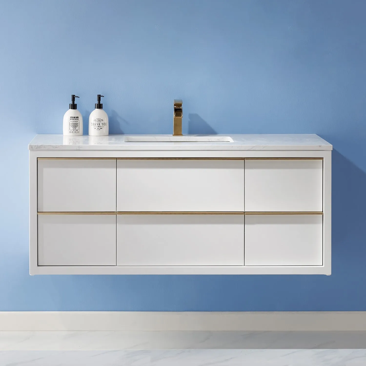 Altair Designs Morgan 48" Single Bathroom Vanity Set in White and Composite Aosta White Stone Countertop - 534048-WH-AW-NM