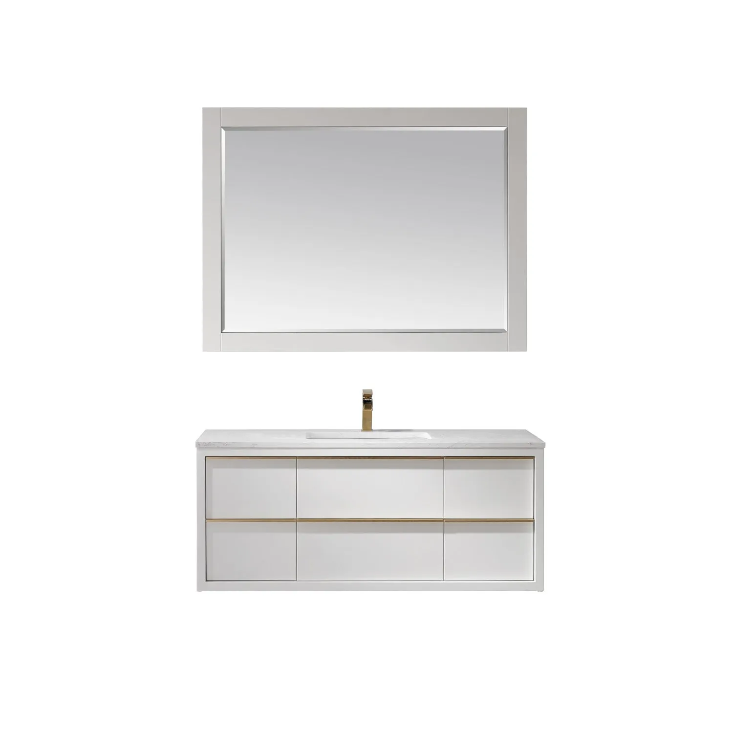 Altair Designs Morgan 48" Single Bathroom Vanity Set in White and Composite Aosta White Stone Countertop - 534048-WH-AW-NM