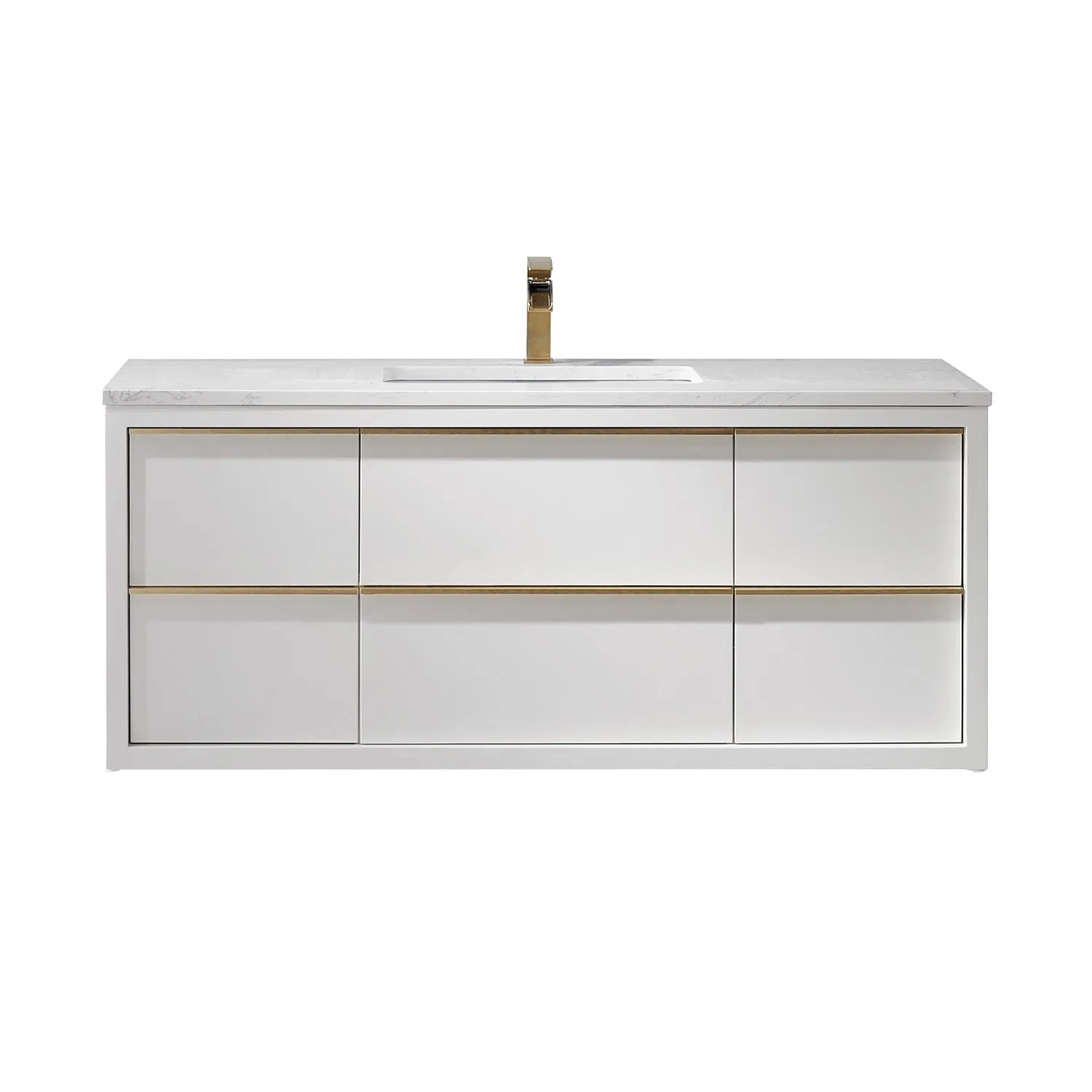 Altair Designs Morgan 48" Single Bathroom Vanity Set in White and Composite Aosta White Stone Countertop - 534048-WH-AW-NM