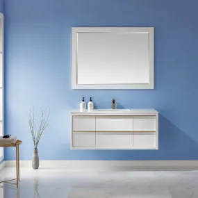 Altair Designs Morgan 48" Single Bathroom Vanity Set in White and Composite Aosta White Stone Countertop - 534048-WH-AW-NM