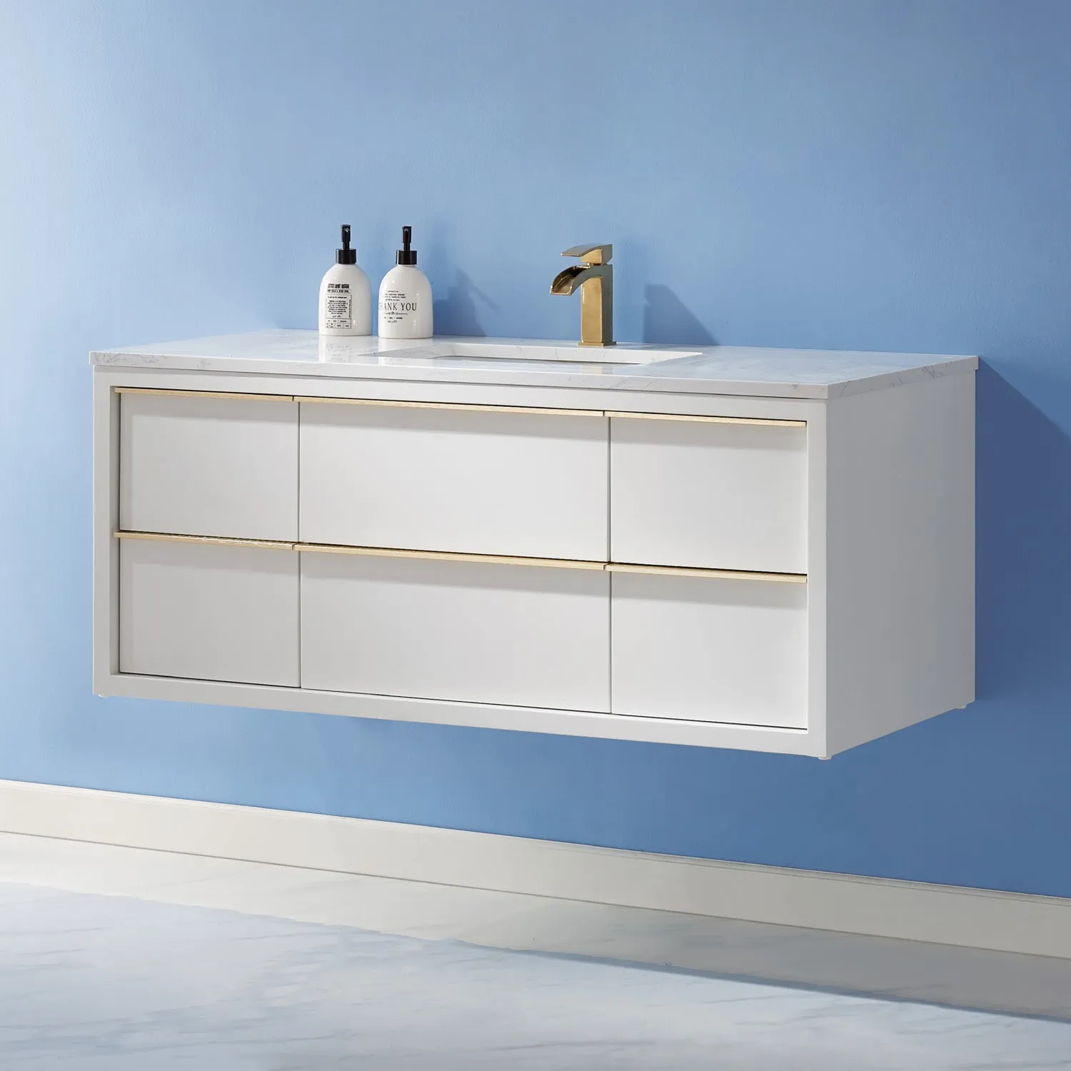 Altair Designs Morgan 48" Single Bathroom Vanity Set in White and Composite Aosta White Stone Countertop - 534048-WH-AW-NM