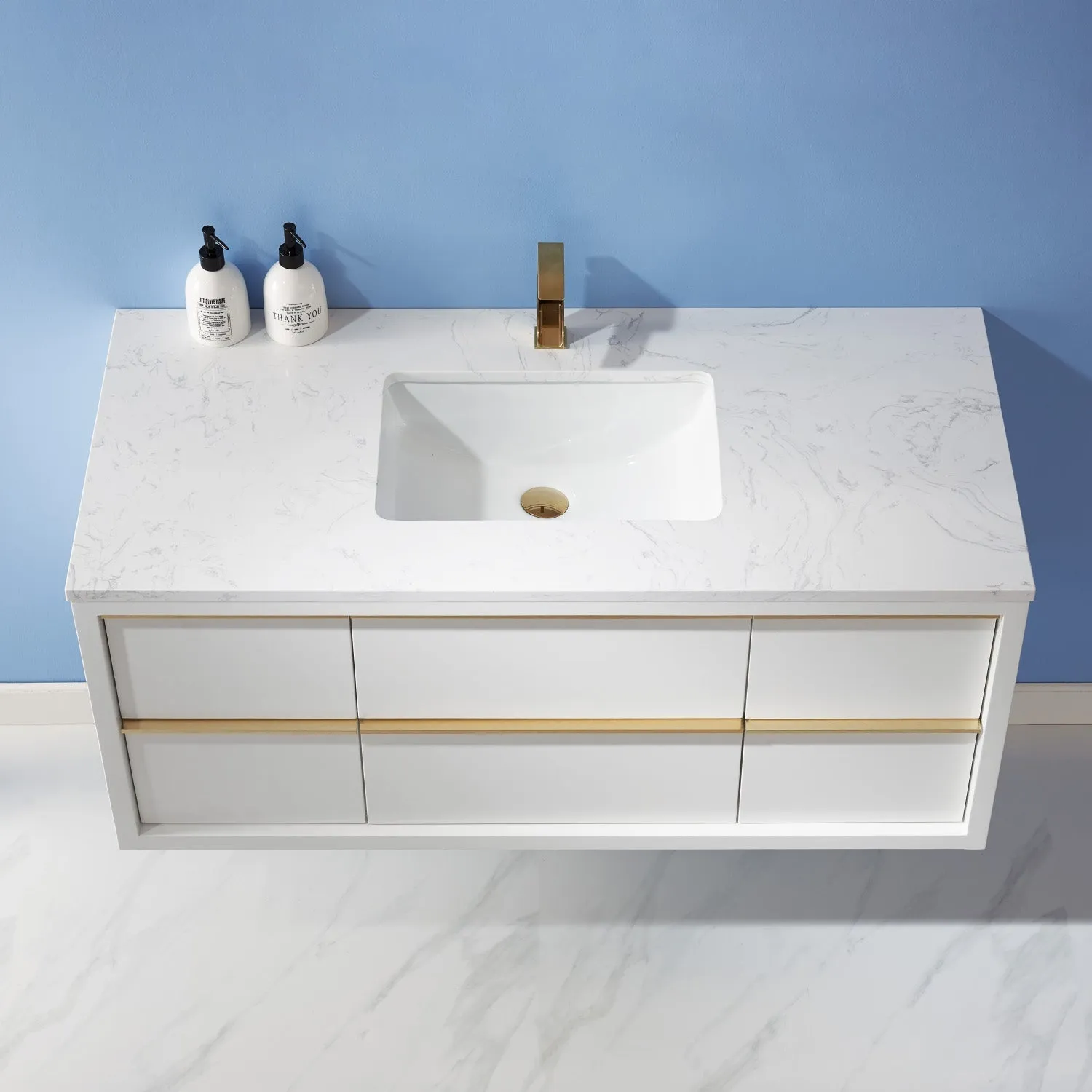 Altair Designs Morgan 48" Single Bathroom Vanity Set in White and Composite Aosta White Stone Countertop - 534048-WH-AW-NM