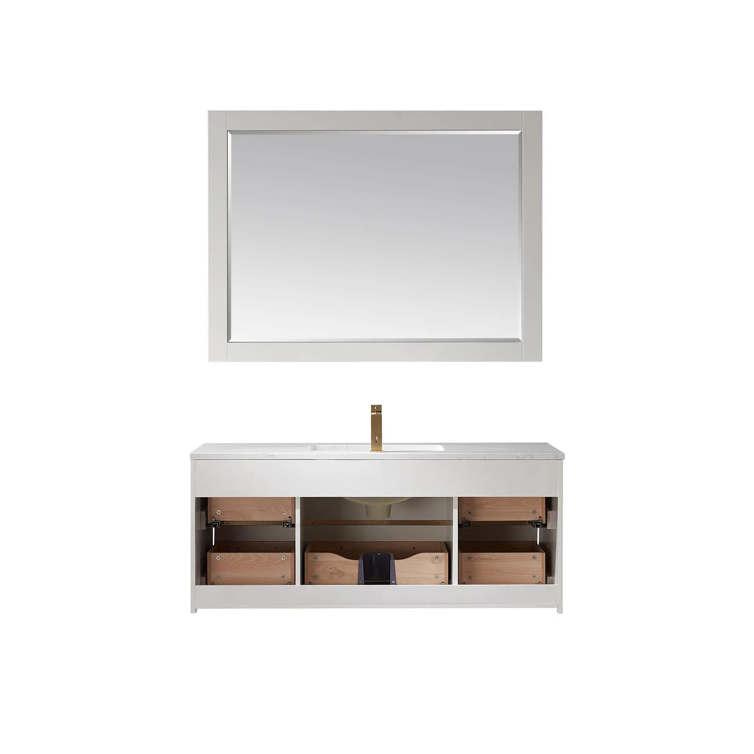 Altair Designs Morgan 48" Single Bathroom Vanity Set in White and Composite Aosta White Stone Countertop - 534048-WH-AW-NM