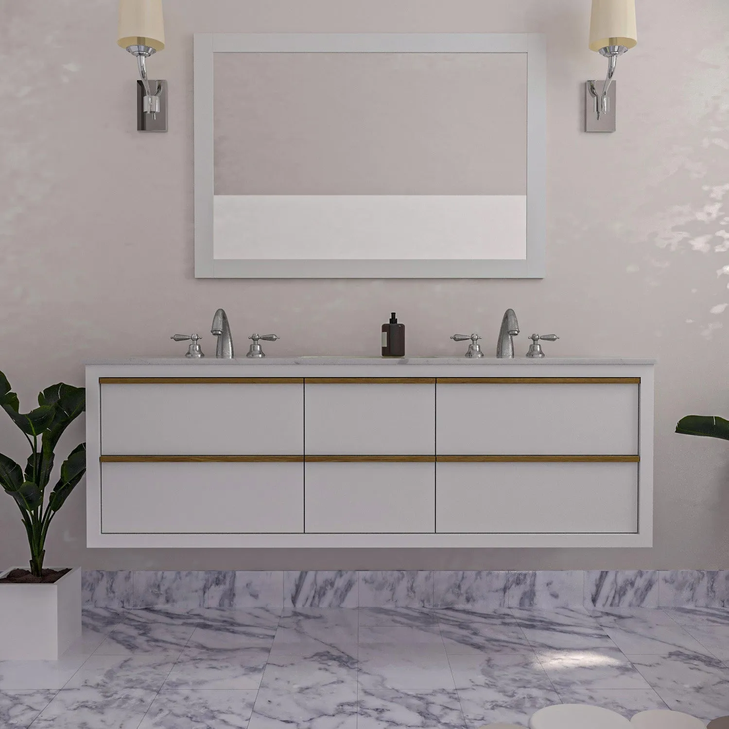 Altair Designs Morgan 48" Single Bathroom Vanity Set in White and Composite Aosta White Stone Countertop - 534048-WH-AW-NM