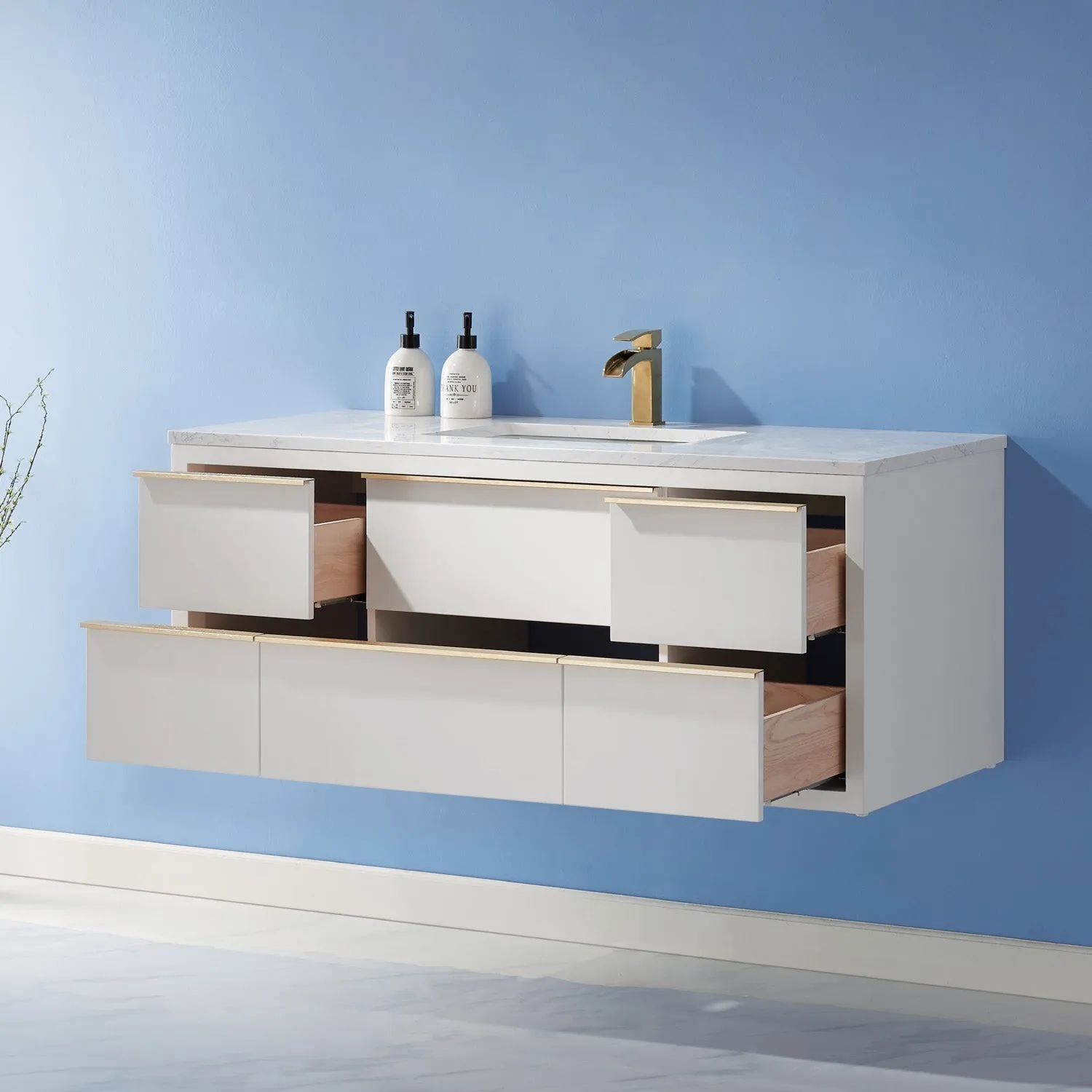 Altair Designs Morgan 48" Single Bathroom Vanity Set in White and Composite Aosta White Stone Countertop - 534048-WH-AW-NM